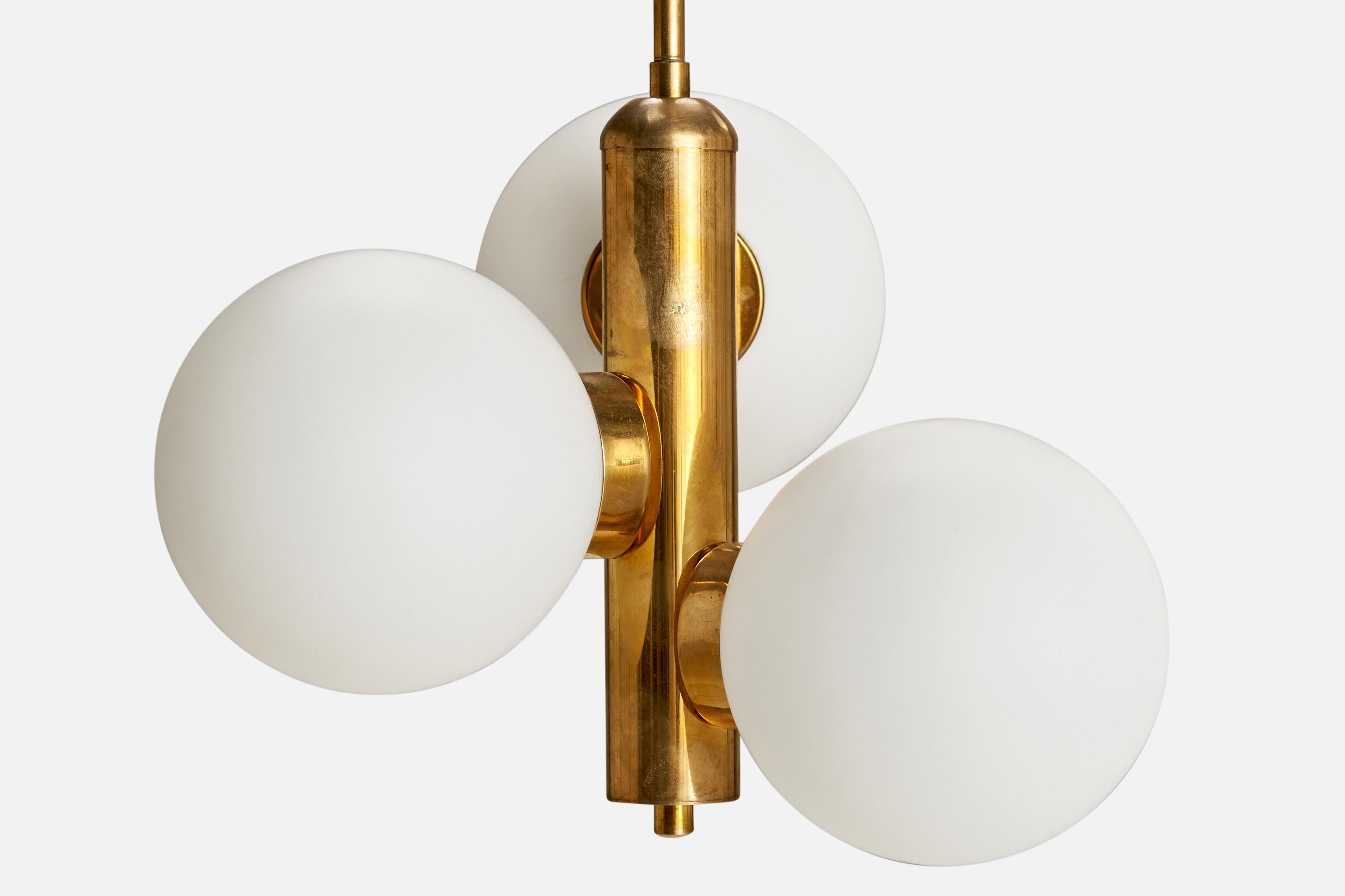 Mid-20th Century Austrian Designer, Chandelier, Brass, Glass, Austria, 1950s For Sale