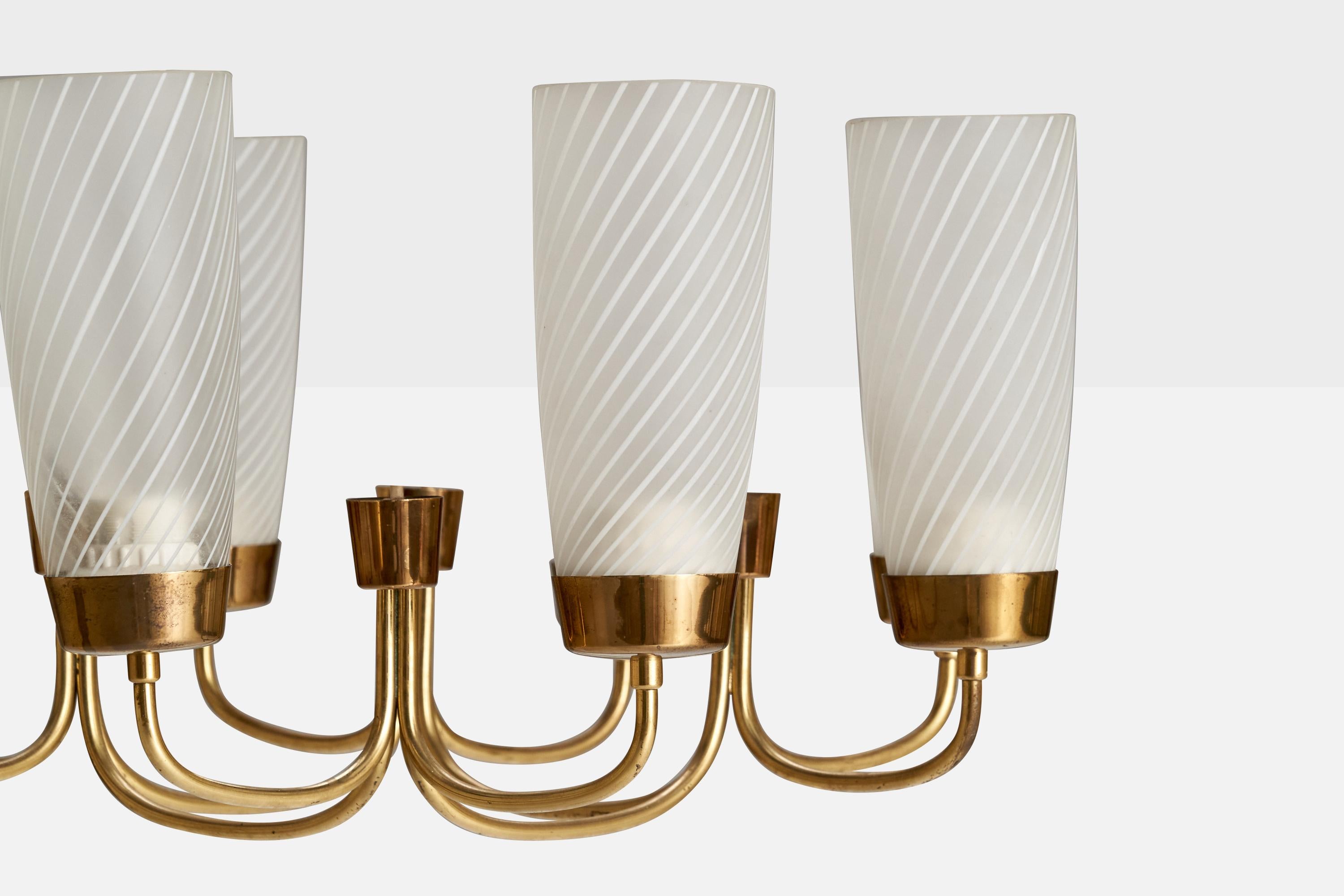Österreichischer Designer, Kronleuchter, Messing, Glas, Österreich, 1950er Jahre im Angebot 1