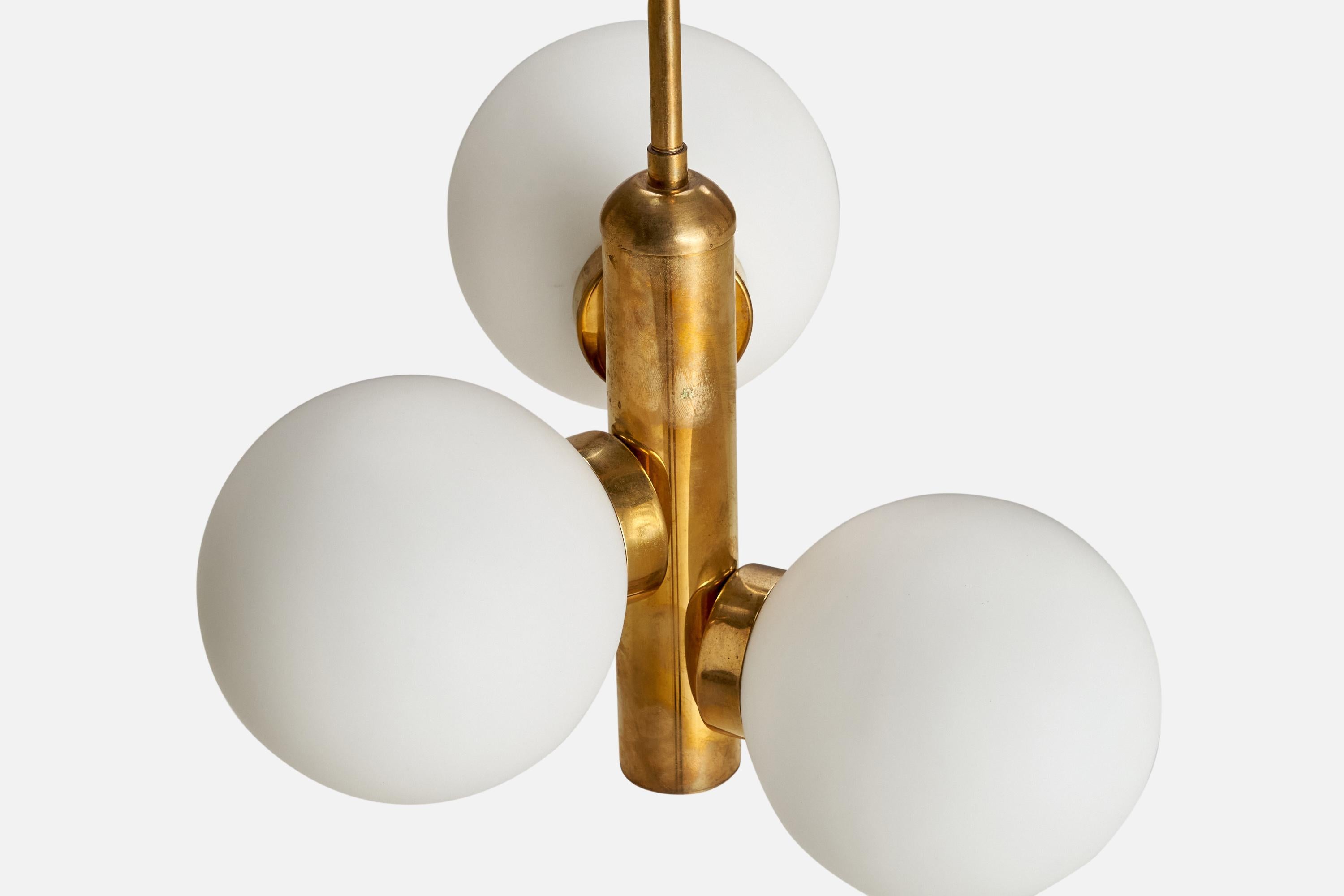 Austrian Designer, Chandelier, Brass, Glass, Austria, 1950s For Sale 1