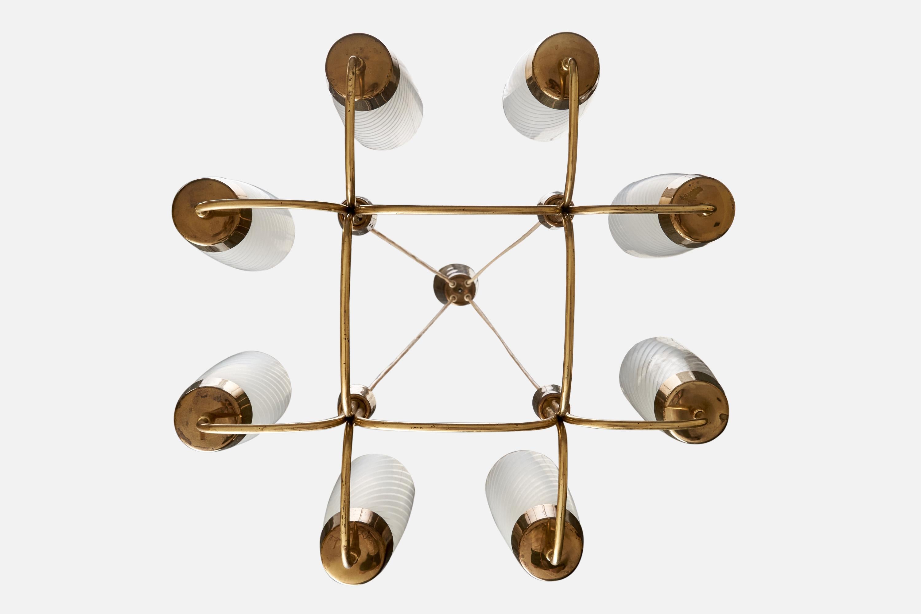 Österreichischer Designer, Kronleuchter, Messing, Glas, Österreich, 1950er Jahre im Angebot 2