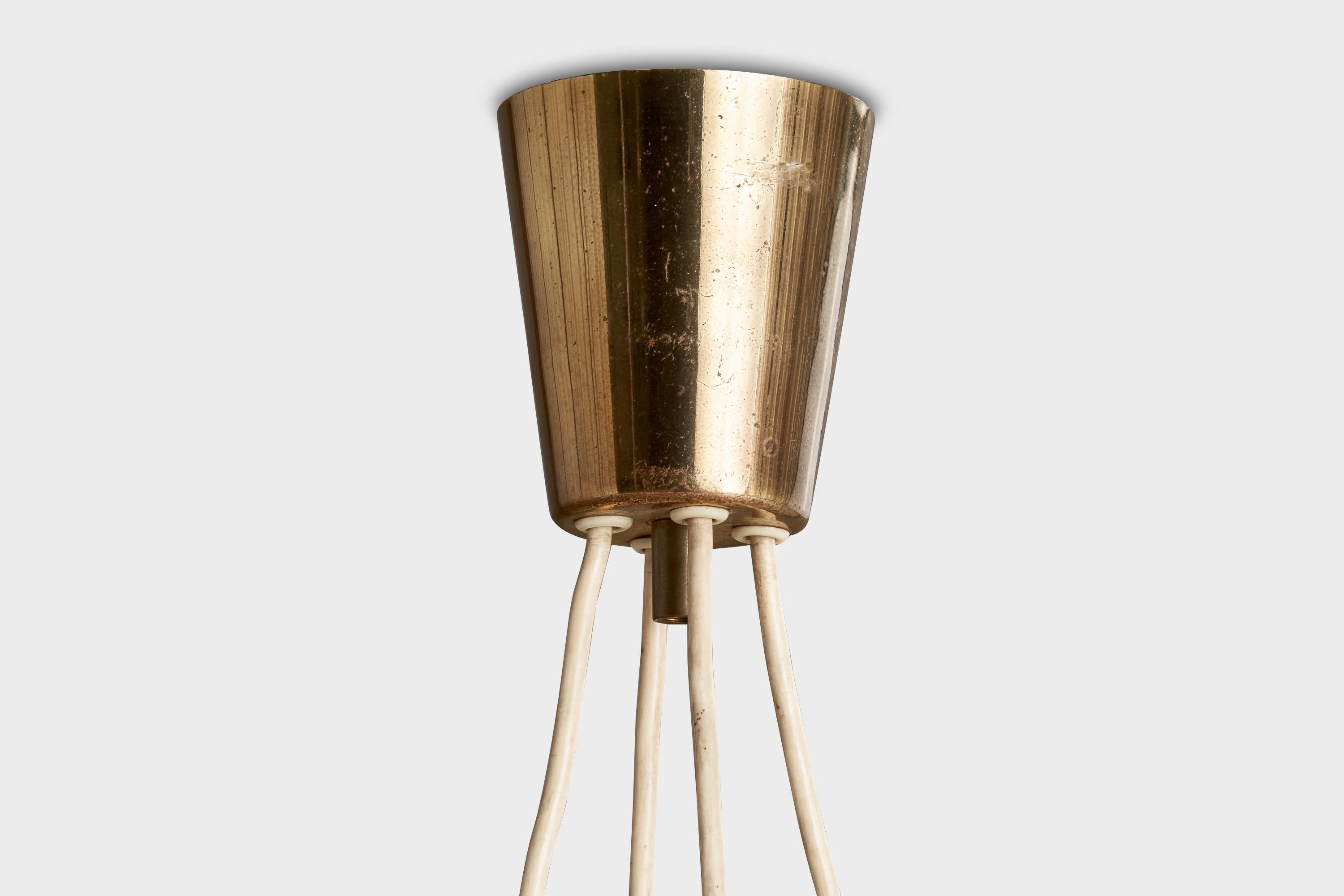 Designer autrichien, lustre, laiton, verre, Autriche, années 1950 en vente 2