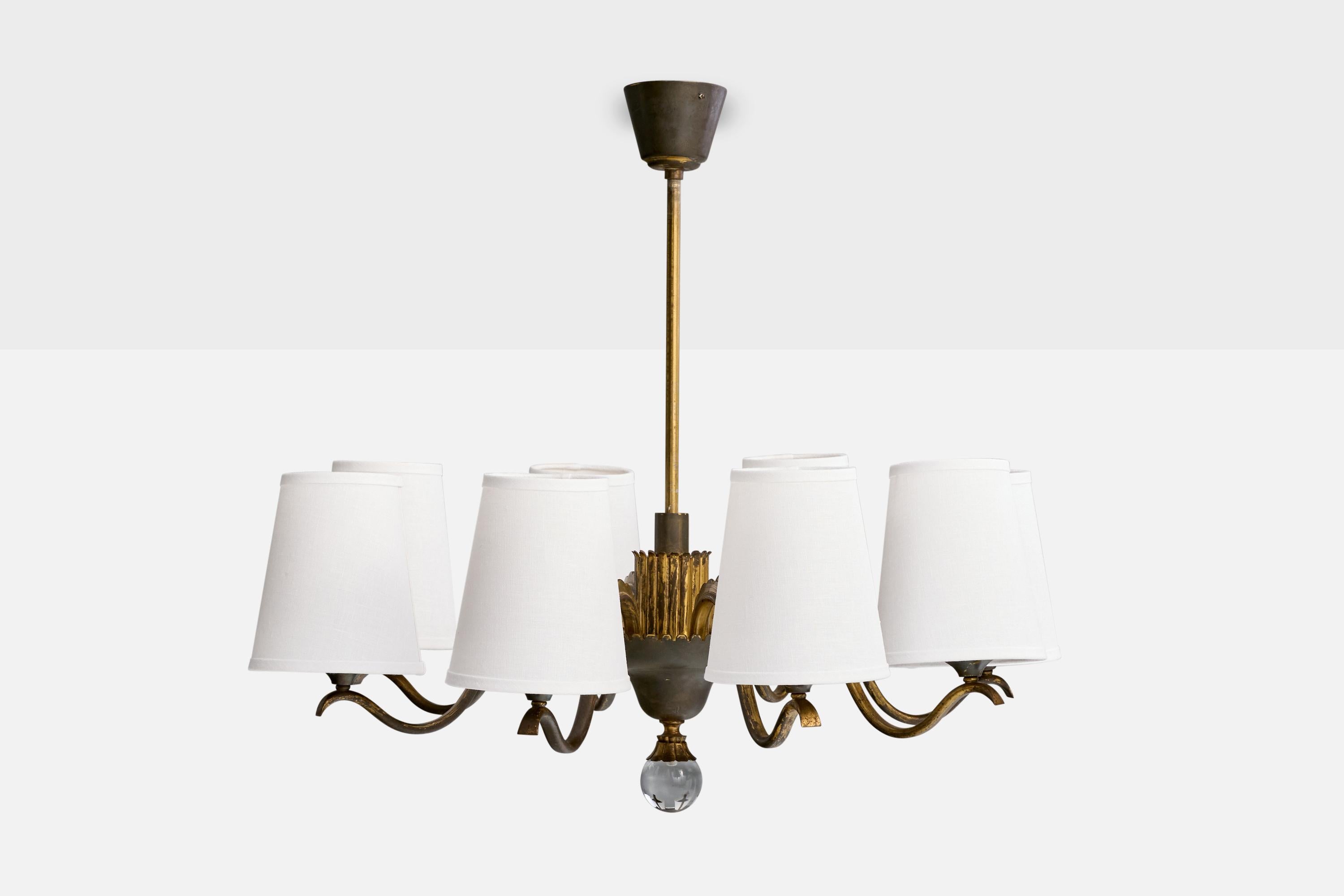 Österreichischer Designer, Kronleuchter, Messing, Glas, Stoff, Österreich, 1920er Jahre im Zustand „Gut“ im Angebot in High Point, NC