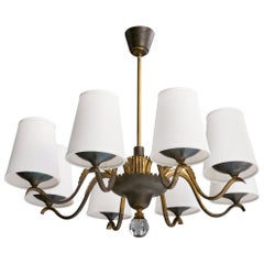 Austrian Designer, Chandelier, Brass, Glass, Fabric, Austria, 1920s