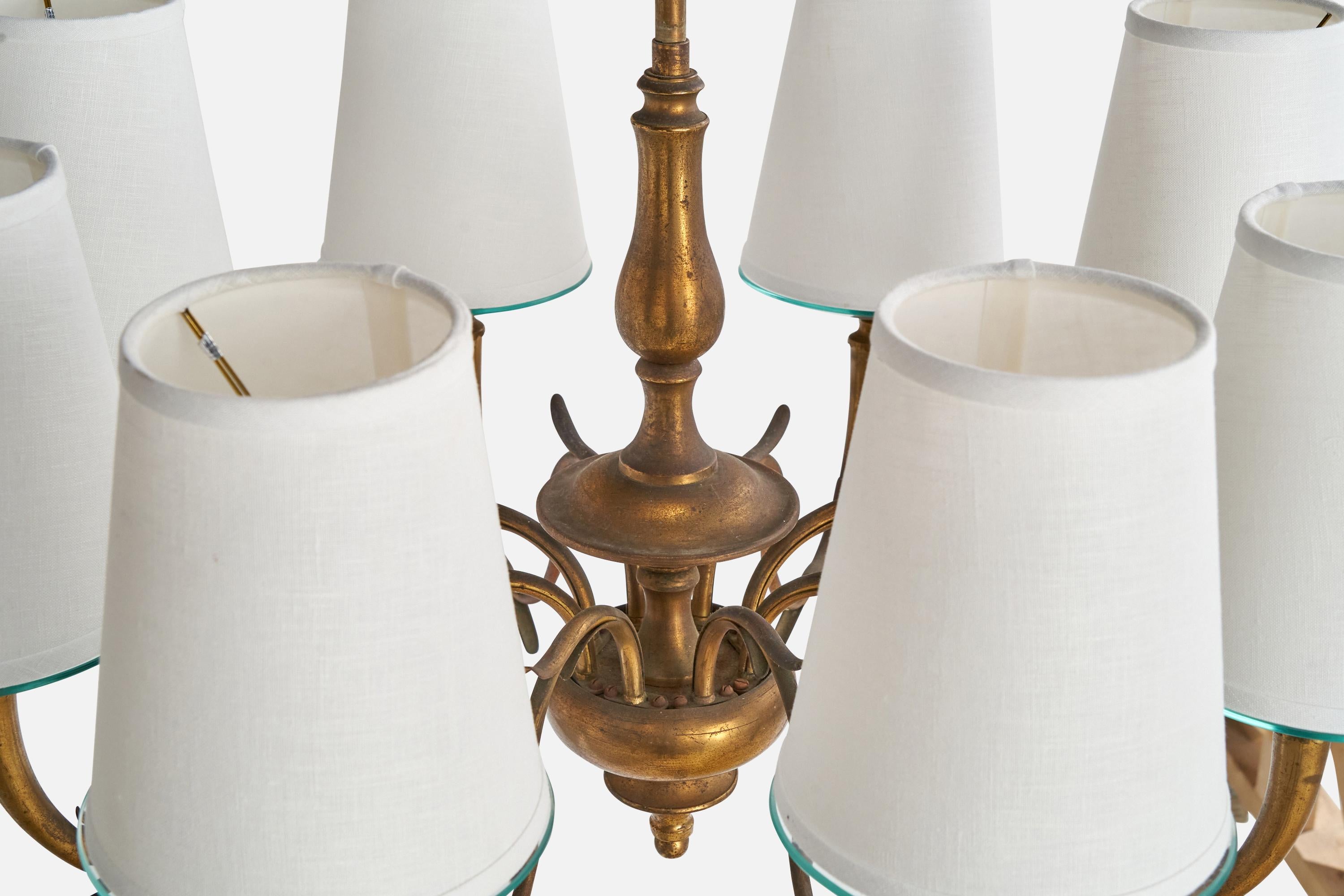 Designer autrichien, lustre, laiton, verre, tissu, Autriche, années 1930 en vente 4