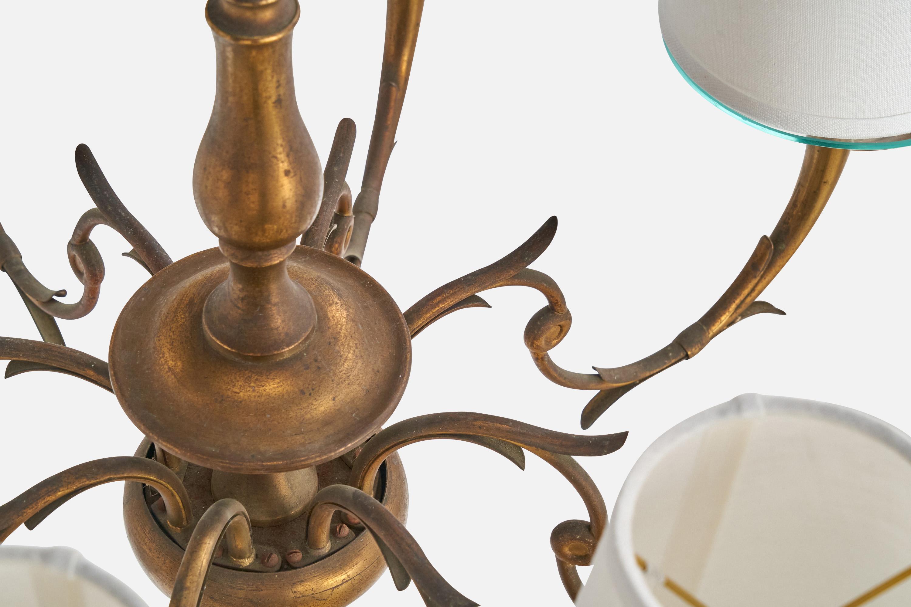 Designer autrichien, lustre, laiton, verre, tissu, Autriche, années 1930 en vente 5