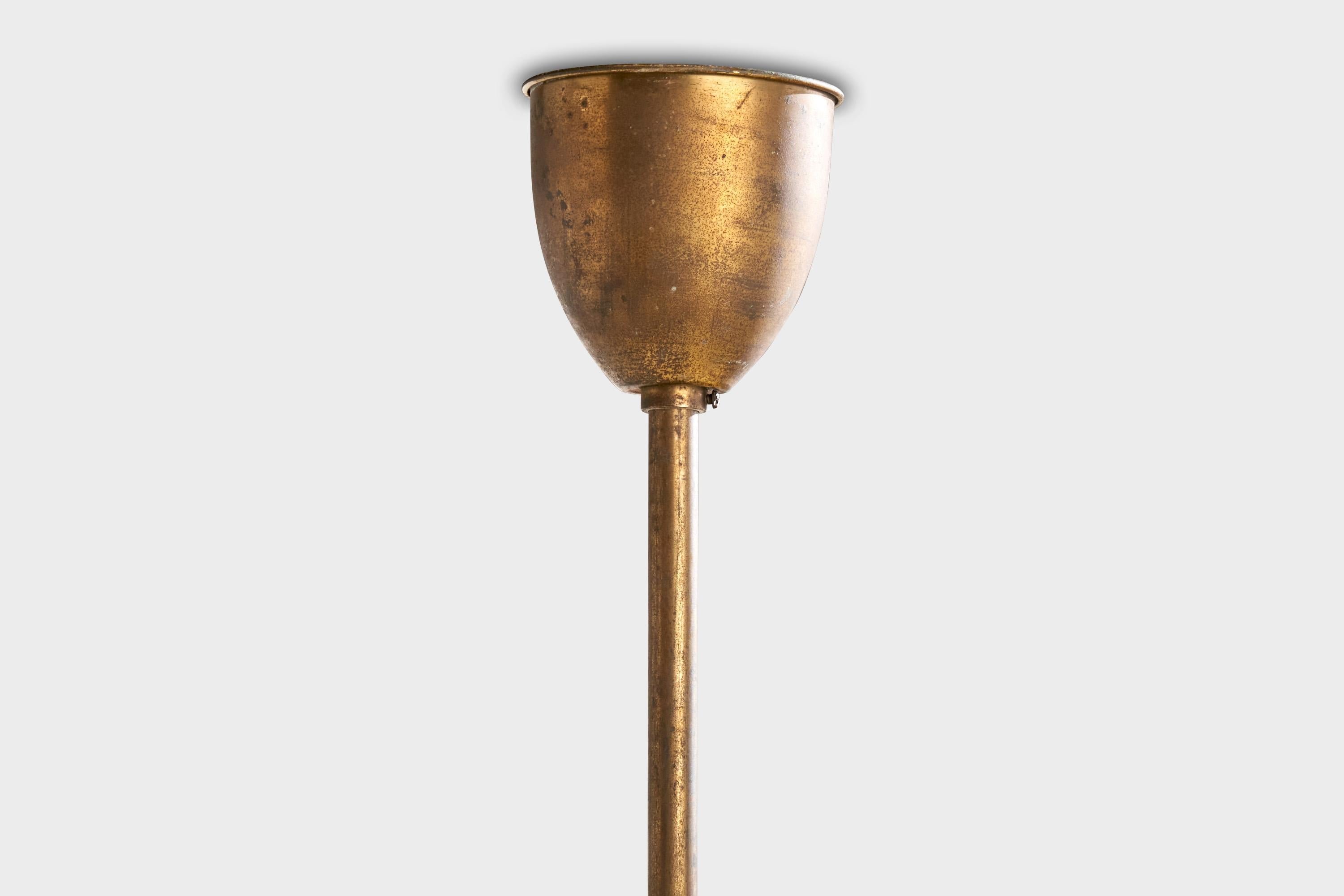 Designer autrichien, lustre, laiton, verre, tissu, Autriche, années 1930 en vente 6