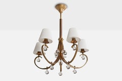 Austrian Designer, Chandelier, Brass, Glass, Fabric, Austria, 1930s