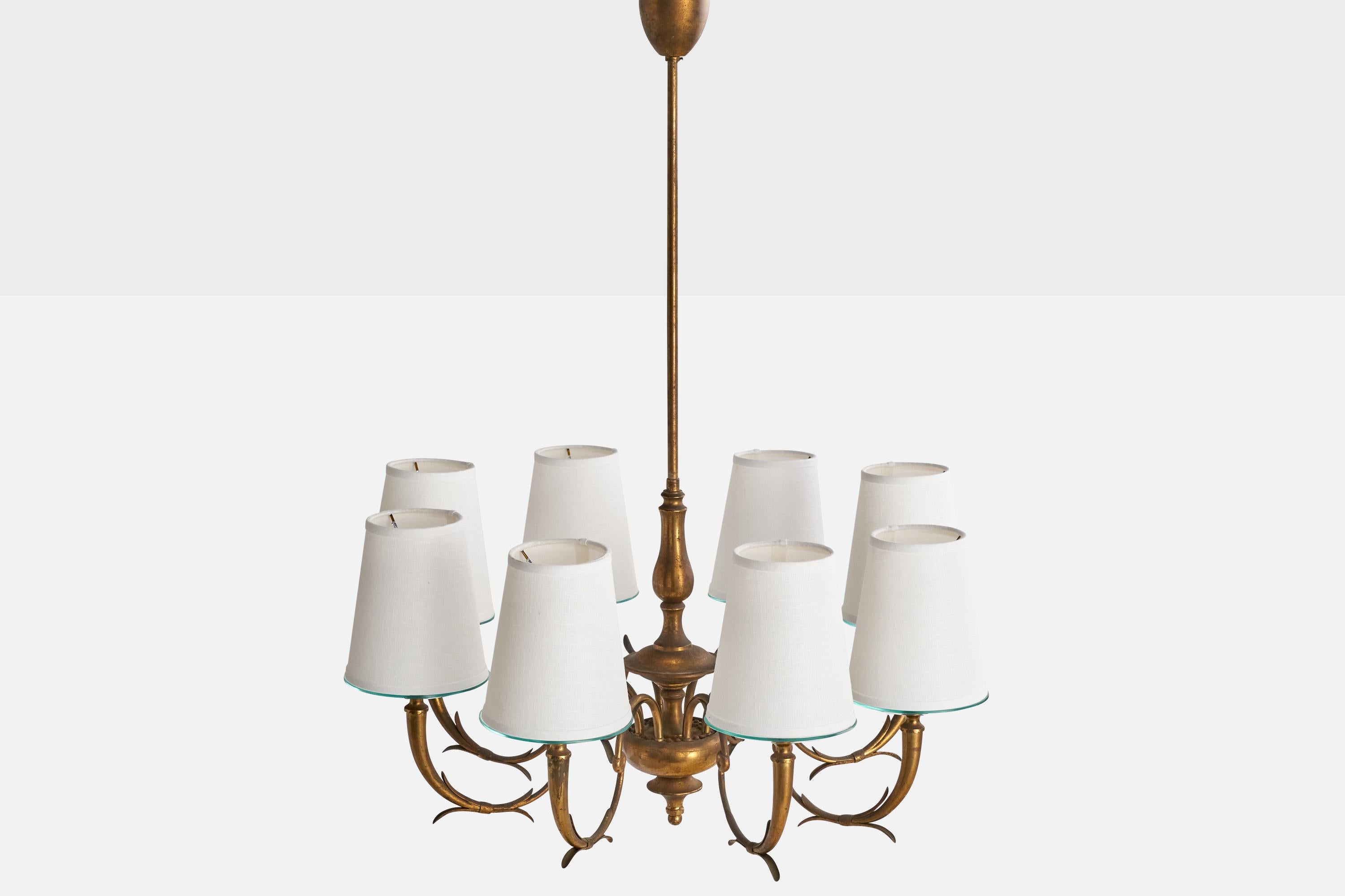 Designer autrichien, lustre, laiton, verre, tissu, Autriche, années 1930 Bon état - En vente à High Point, NC