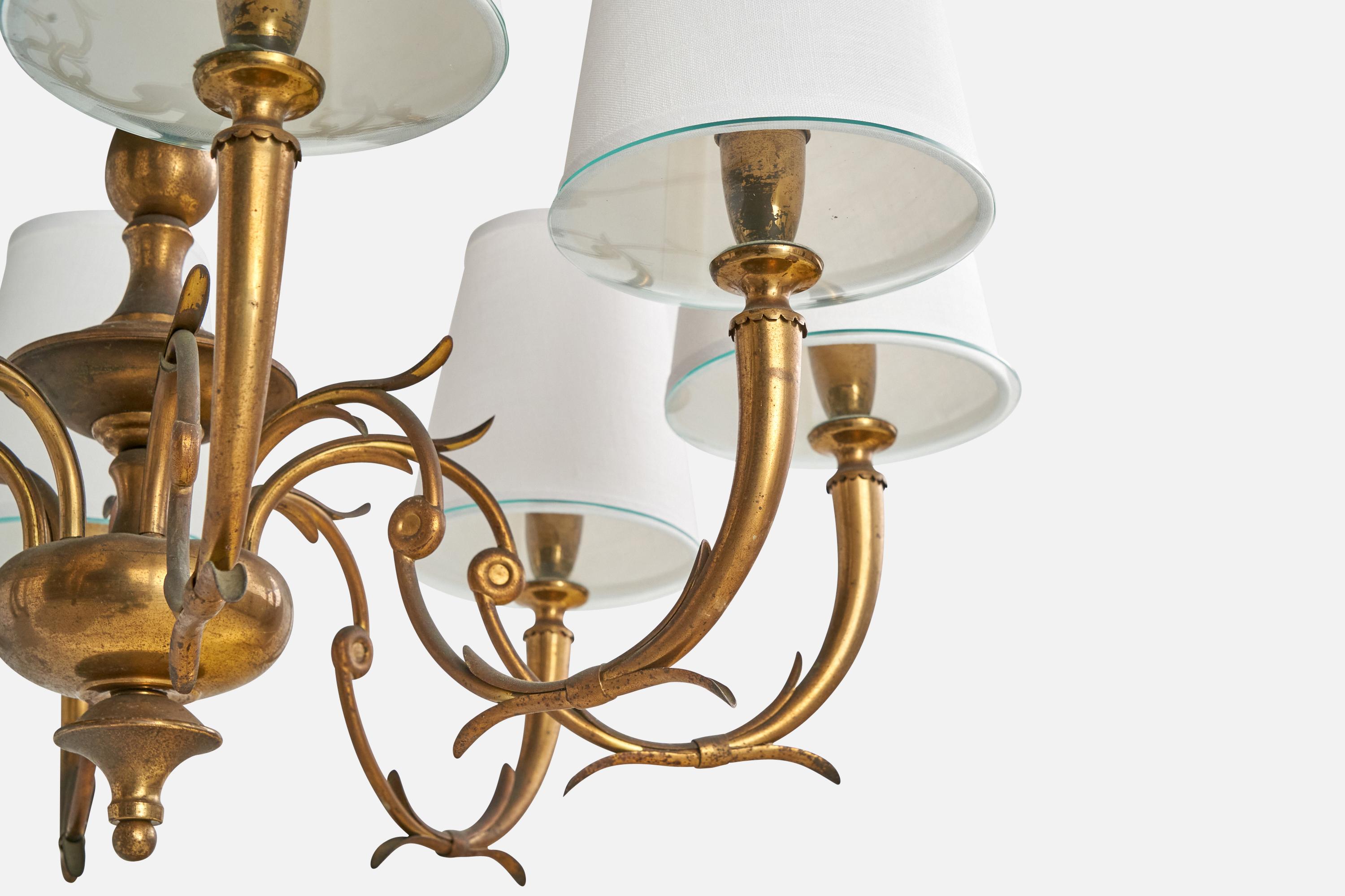 Designer autrichien, lustre, laiton, verre, tissu, Autriche, années 1930 en vente 2