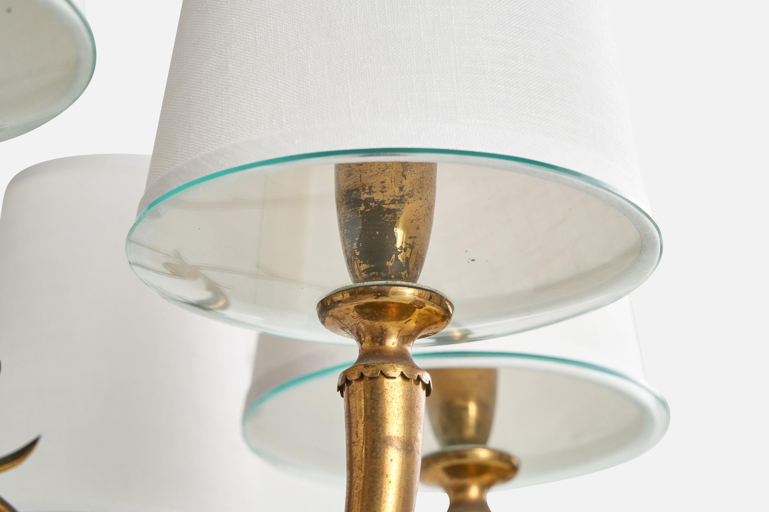 Designer autrichien, lustre, laiton, verre, tissu, Autriche, années 1930 en vente 3