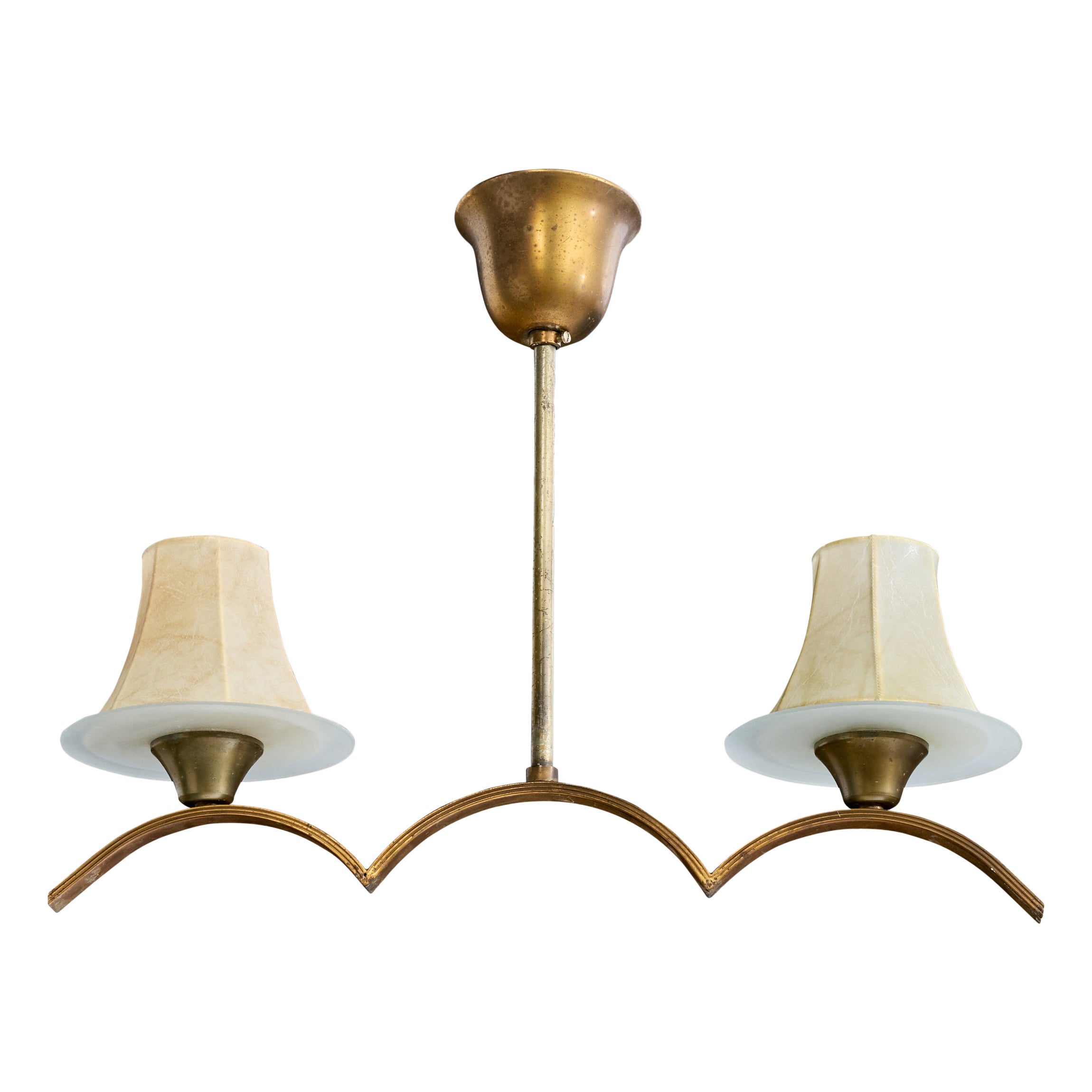 Österreichischer Designer, Kronleuchter, Messing, Glas, Harz, Österreich, 1920er Jahre