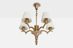 Austrian Designer, Chandelier, Brass, Metal, Fabric, Austria, 1920s