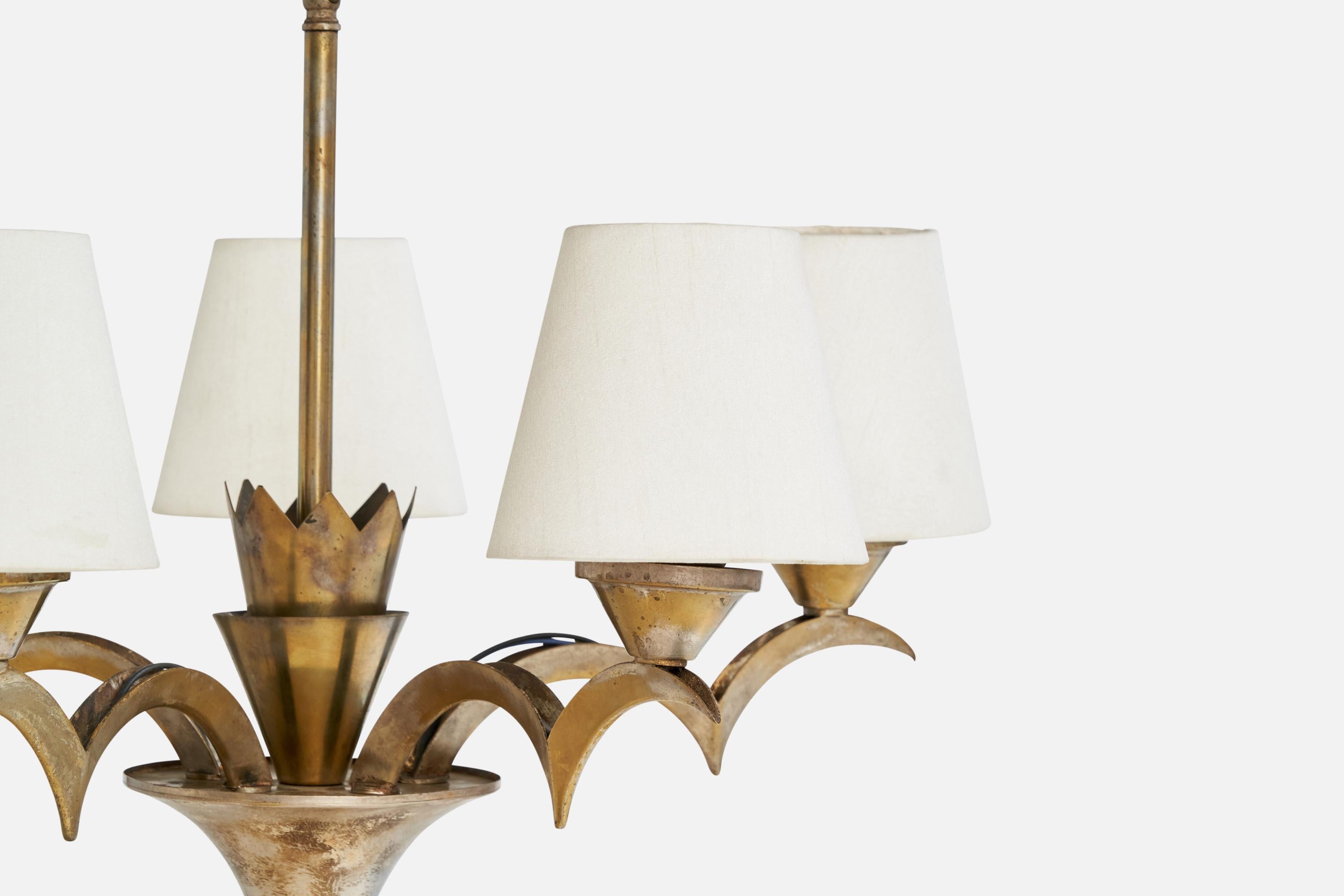 Metallo Designer austriaco, lampadario, ottone, metallo, tessuto, Austria, anni '20 in vendita