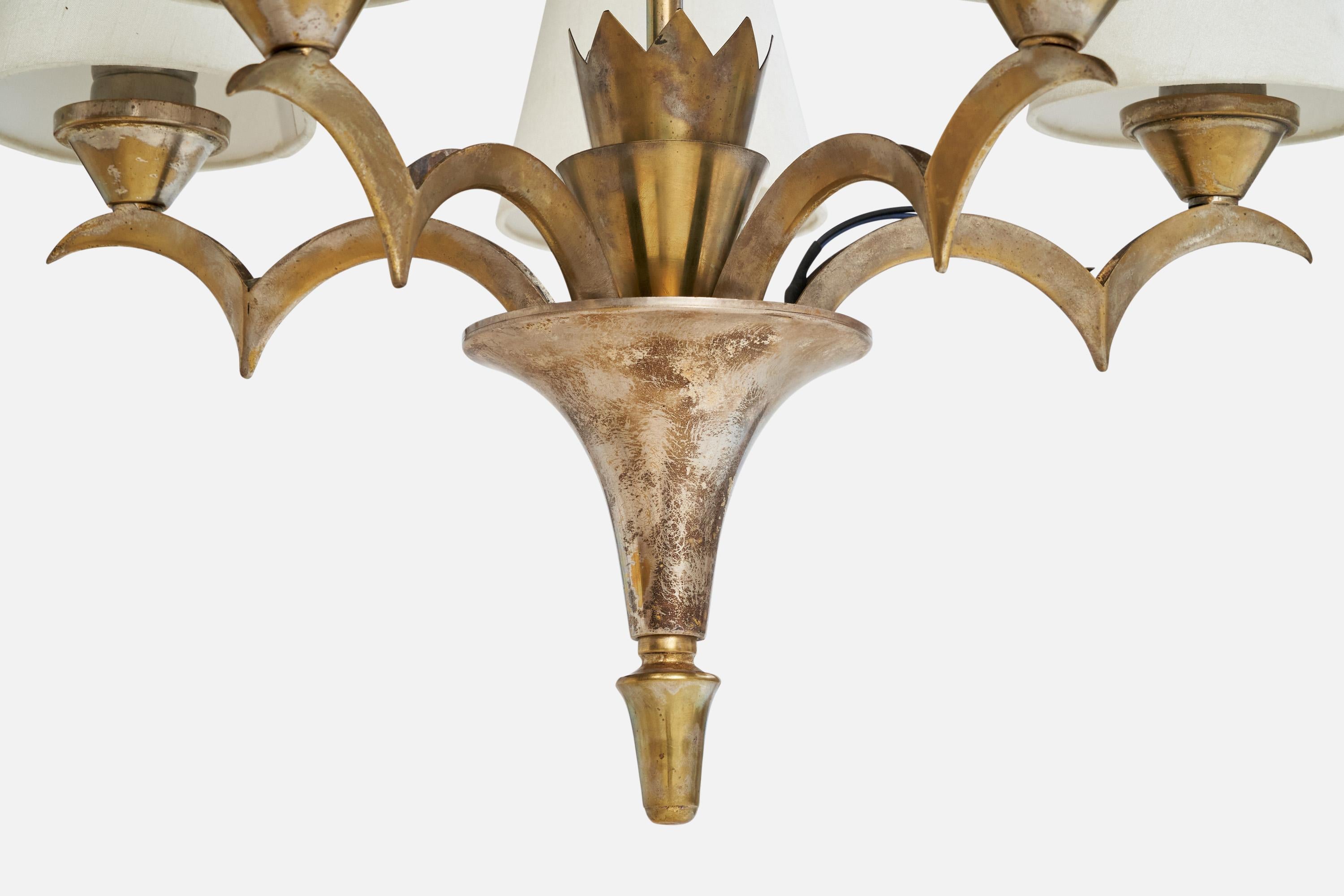 Designer austriaco, lampadario, ottone, metallo, tessuto, Austria, anni '20 in vendita 1
