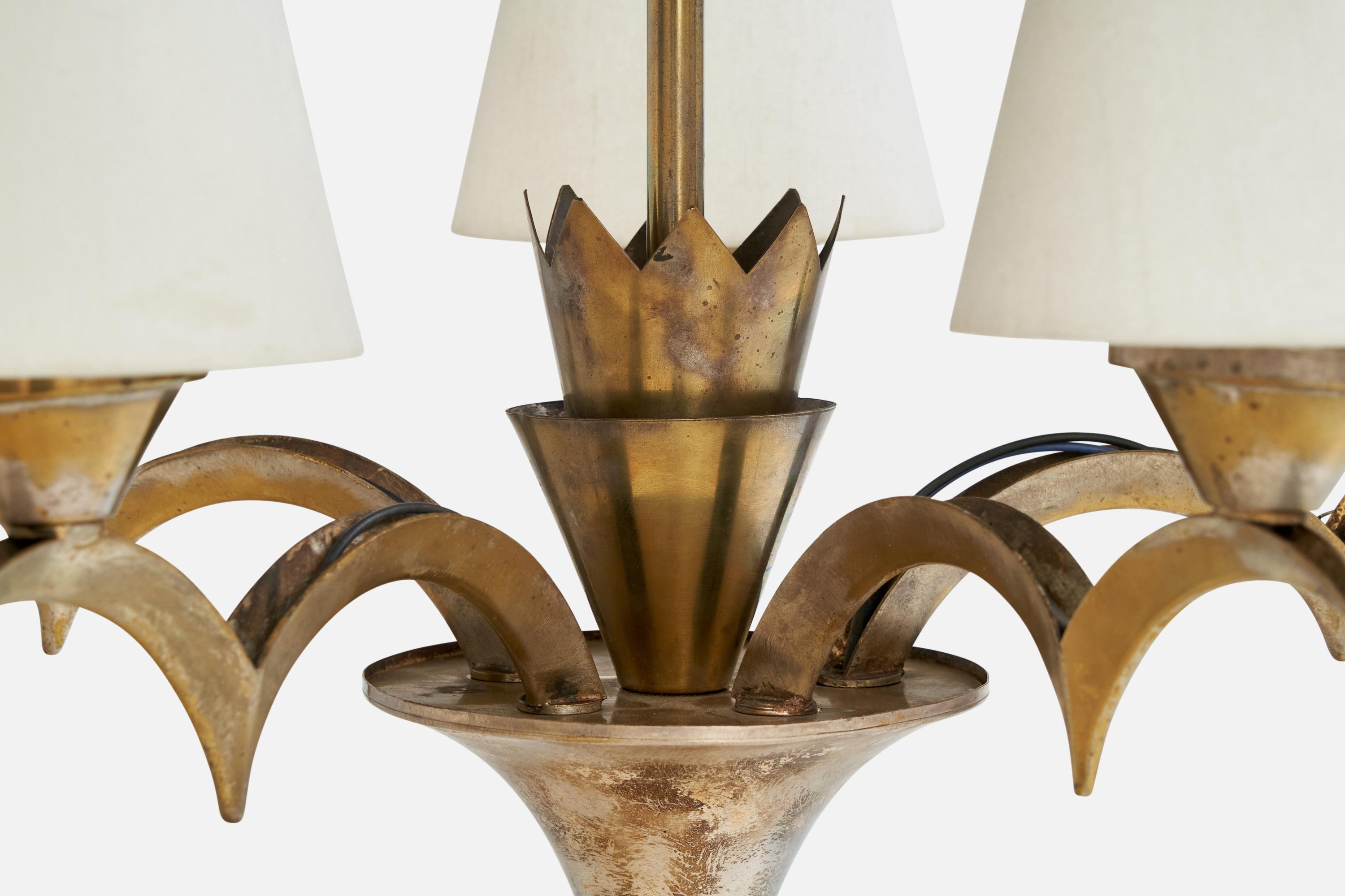 Designer austriaco, lampadario, ottone, metallo, tessuto, Austria, anni '20 in vendita 3