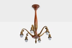 Austrian Designer, Chandelier, Brass, Wood, Austria, 1920s