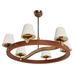 Austrian Designer, Chandelier, Brass, Wood, Fabric, Austria, 1920s