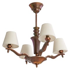 Antique Austrian Designer, Chandelier, Copper, Fabric, Austria, 1920s