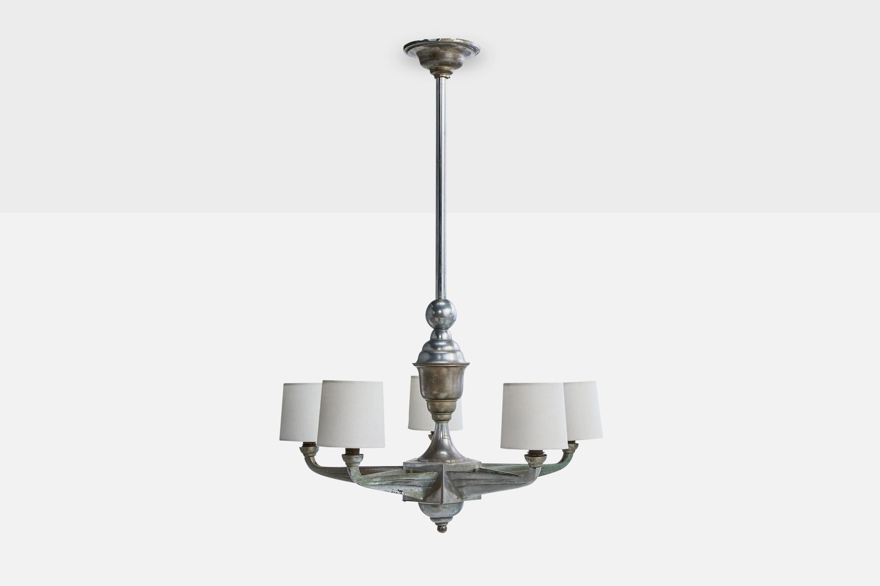 Austrian Designer, Chandelier, Metal, Fabric, Austria, 1920s In Good Condition For Sale In High Point, NC