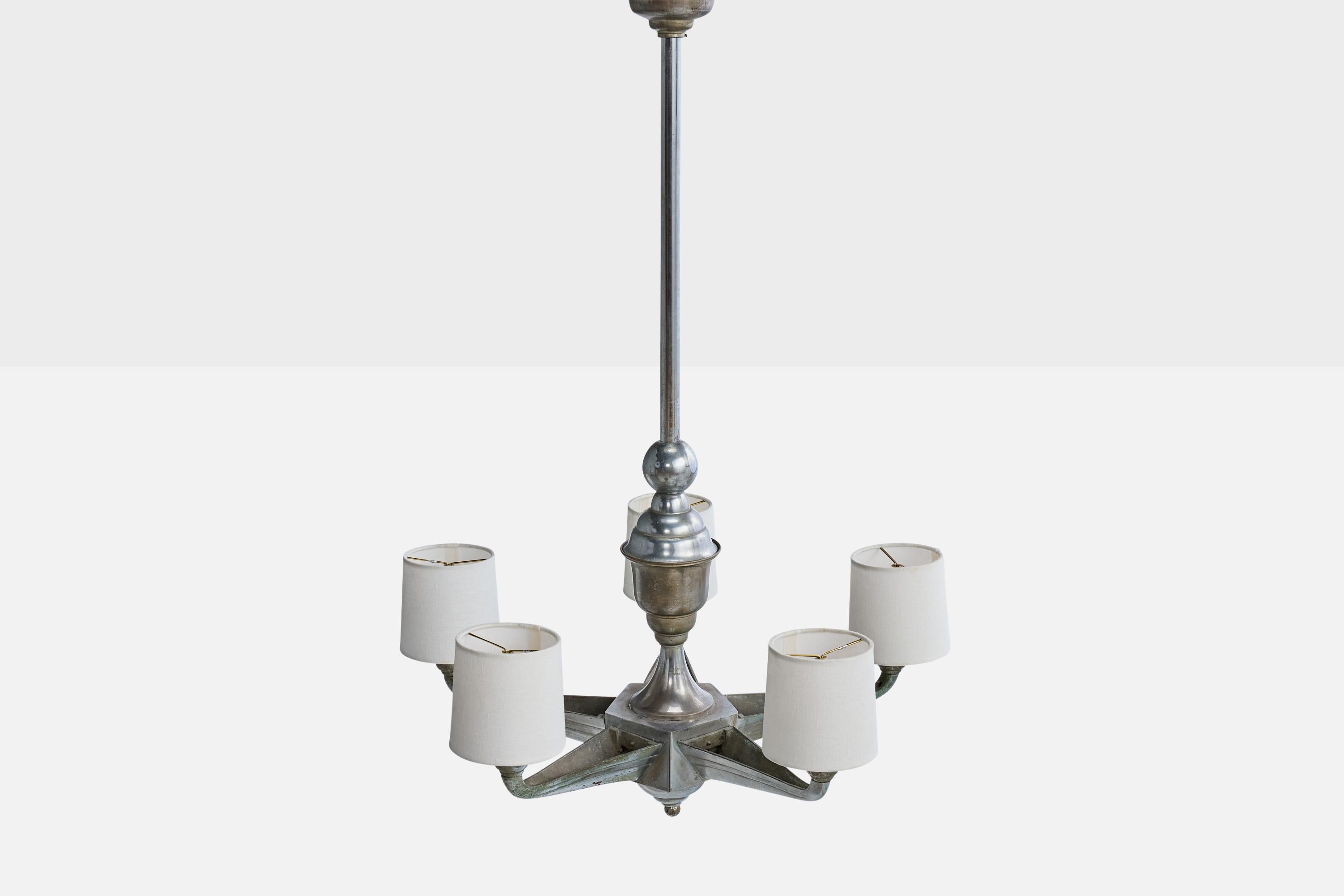 Early 20th Century Austrian Designer, Chandelier, Metal, Fabric, Austria, 1920s For Sale