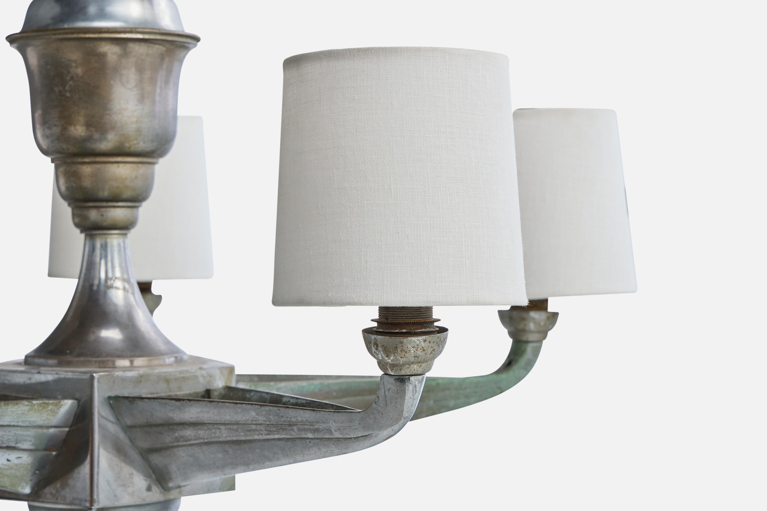 Austrian Designer, Chandelier, Metal, Fabric, Austria, 1920s For Sale 3