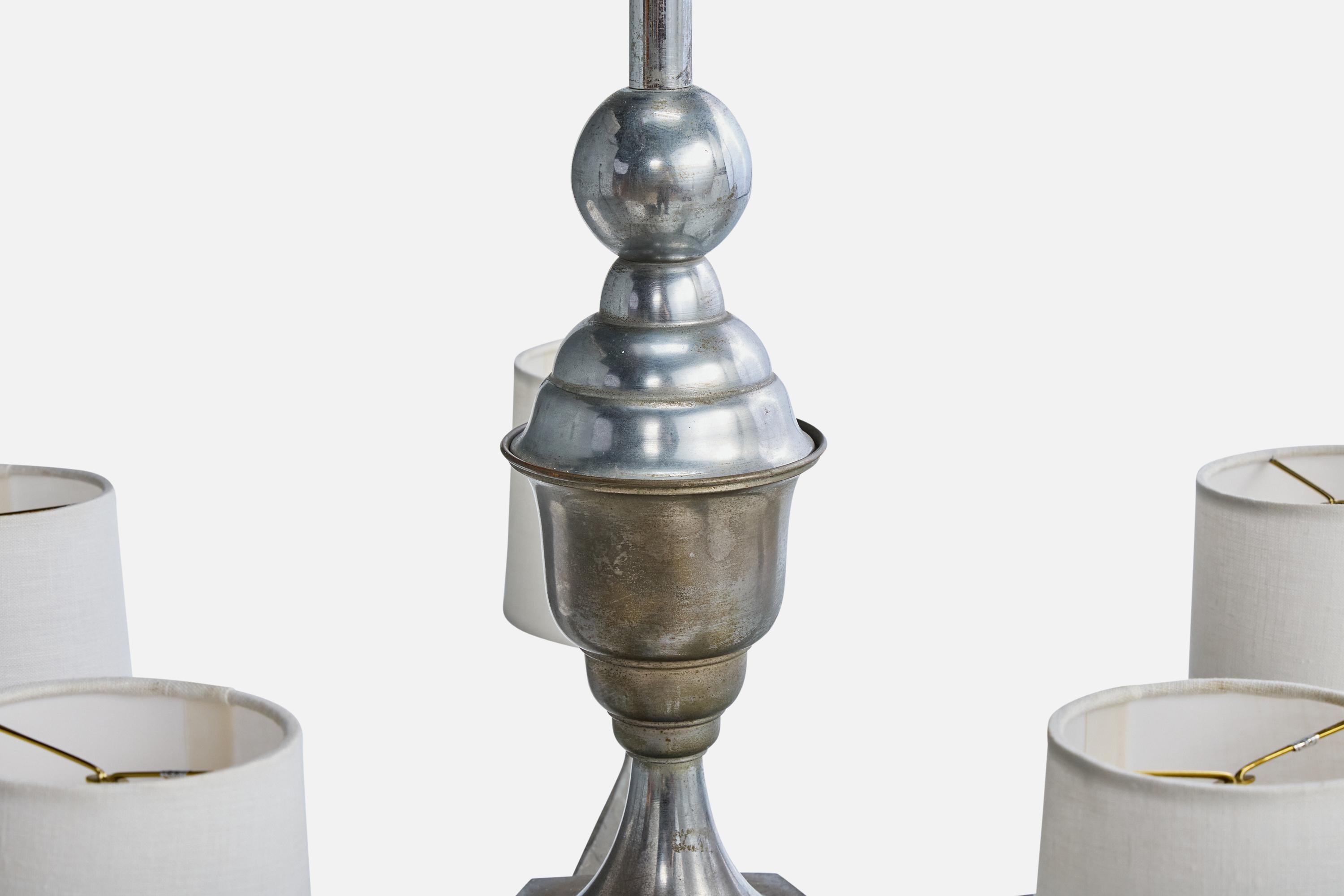 Austrian Designer, Chandelier, Metal, Fabric, Austria, 1920s For Sale 4