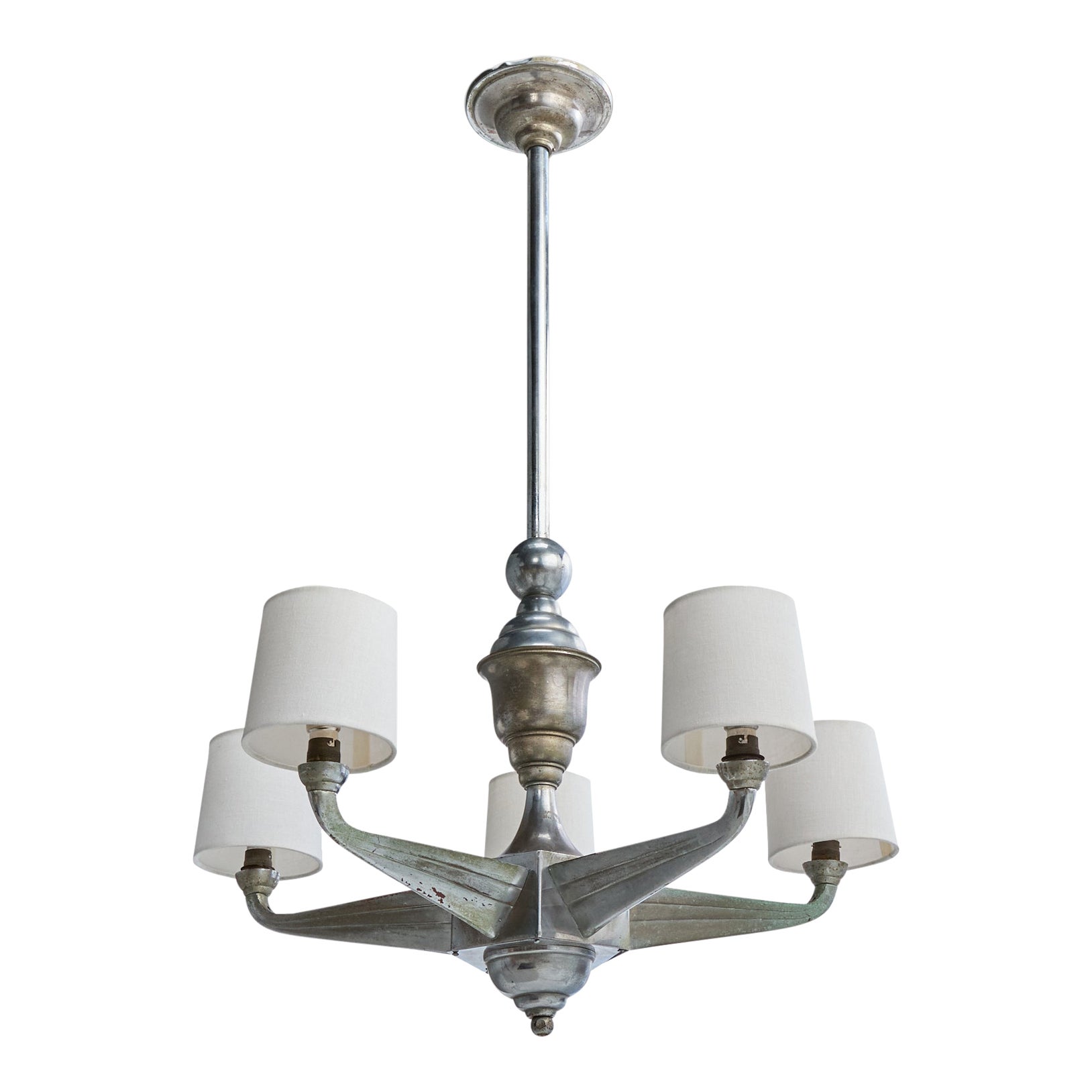 Austrian Designer, Chandelier, Metal, Fabric, Austria, 1920s For Sale