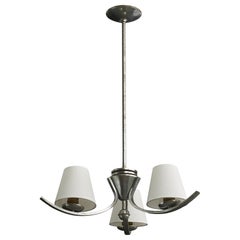 Austrian Designer, Chandelier, Nickel, Fabric, Austria, 1930s