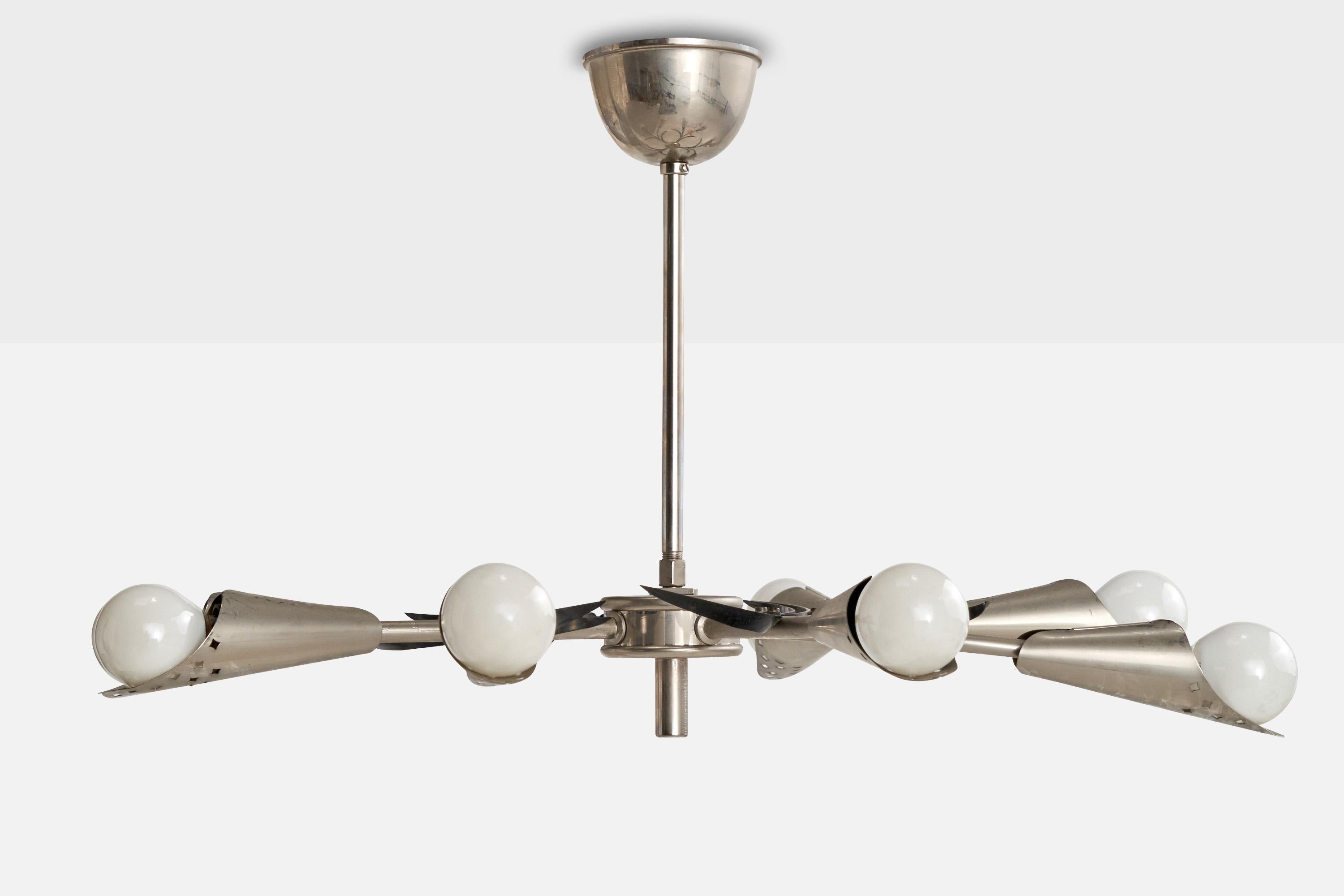 Mid-Century moderno Lampadario di design austriaco, nichel, metallo, Austria, anni '50 in vendita