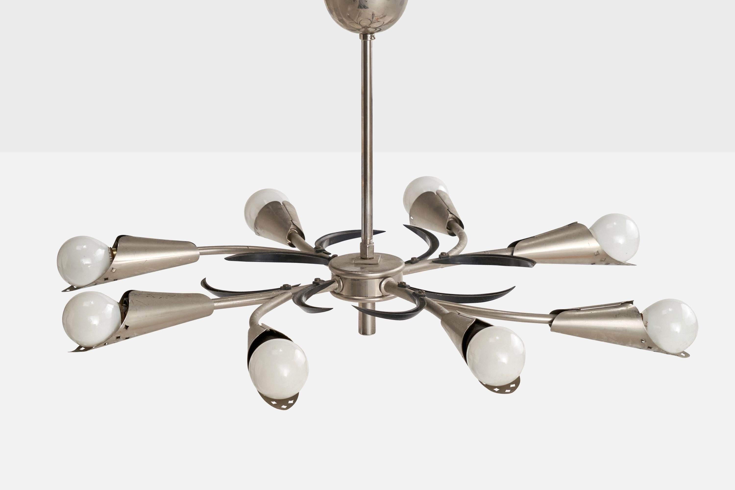 Austriaco Lampadario di design austriaco, nichel, metallo, Austria, anni '50 in vendita