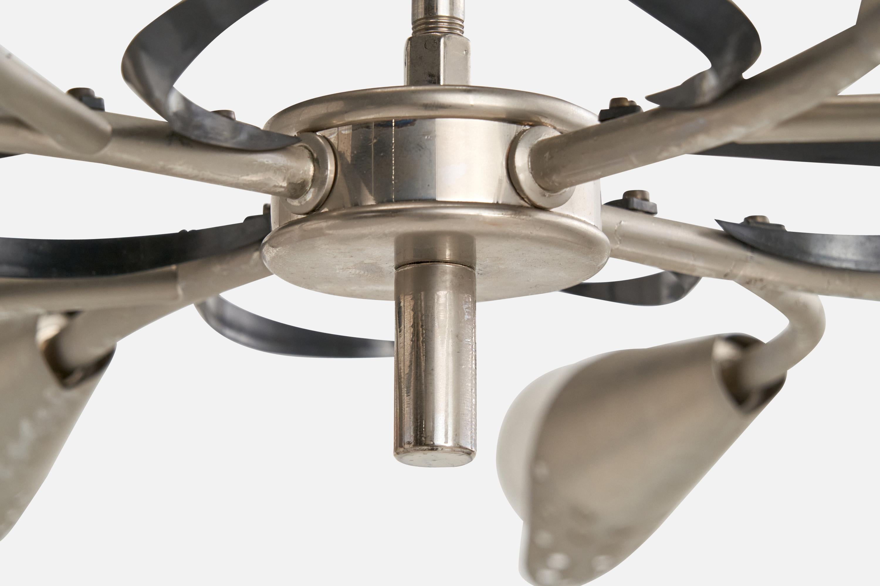 Lampadario di design austriaco, nichel, metallo, Austria, anni '50 in vendita 2