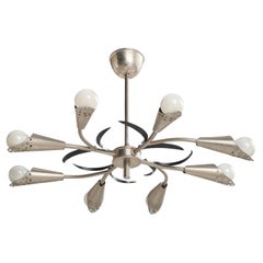 Austrian Designer, Chandelier, Nickel, Metal, Austria, 1950s