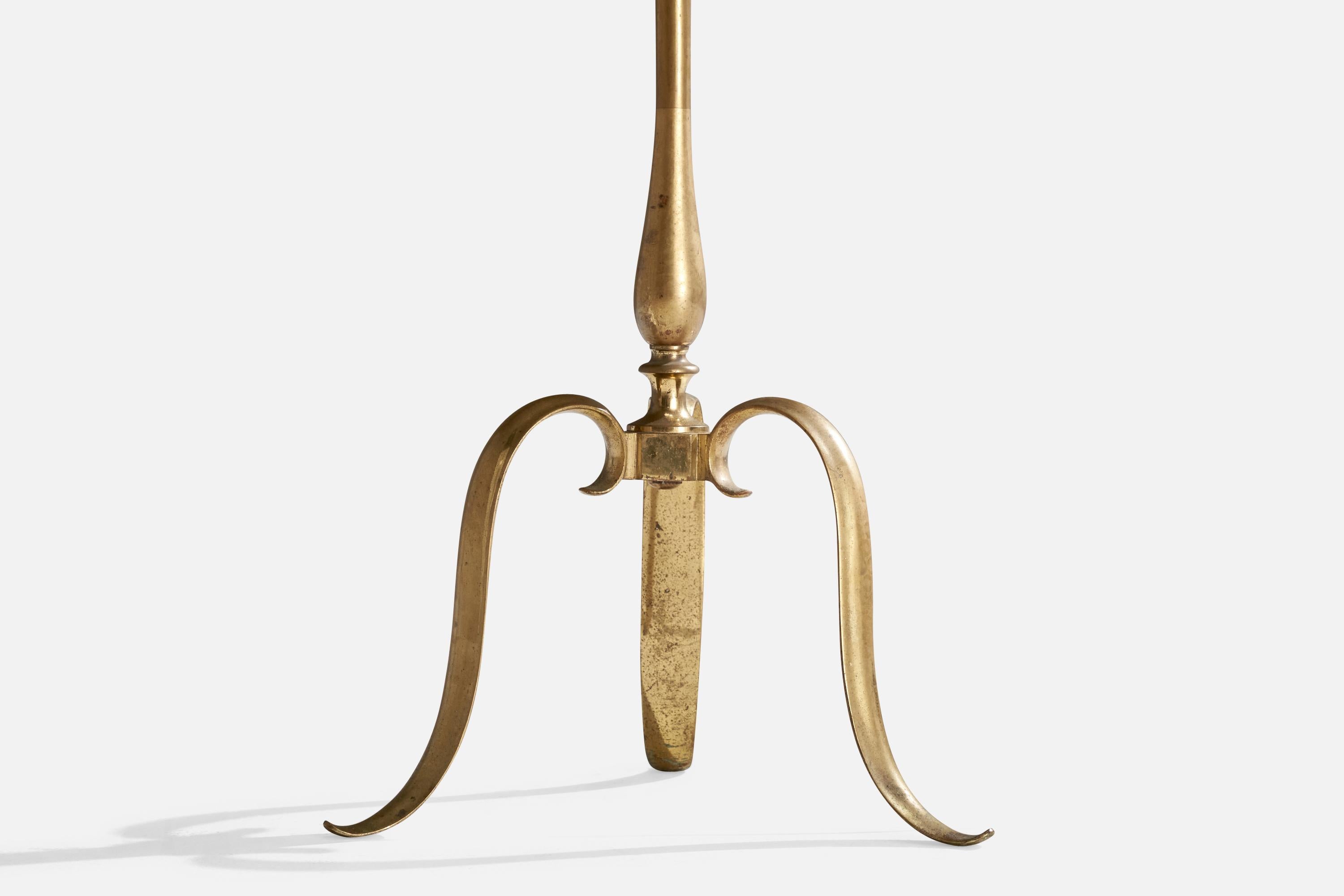 Laiton Designer autrichien, lampadaire, laiton, tissu, Autriche, années 1930 en vente