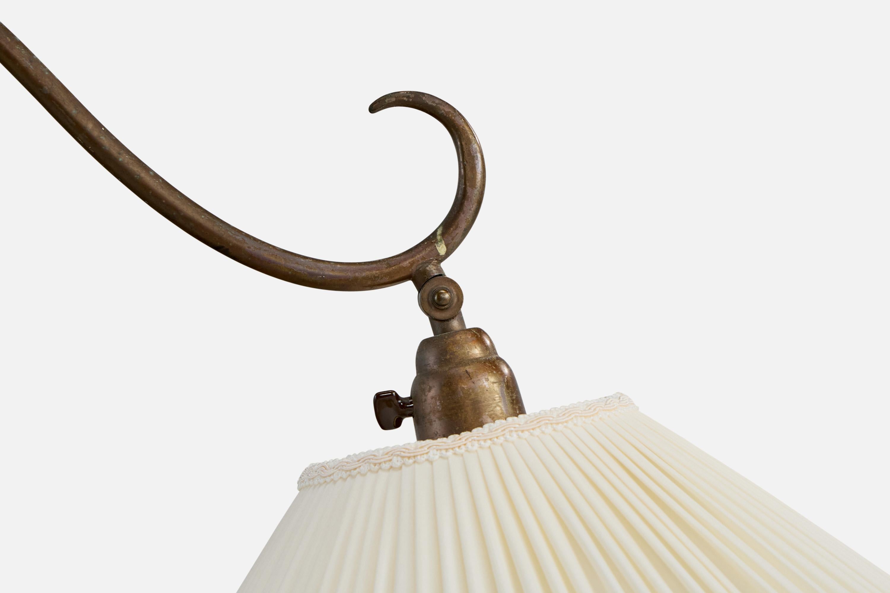 Austrian Designer, Floor Lamp, Brass, Fabric, Austria, 1930s For Sale 1