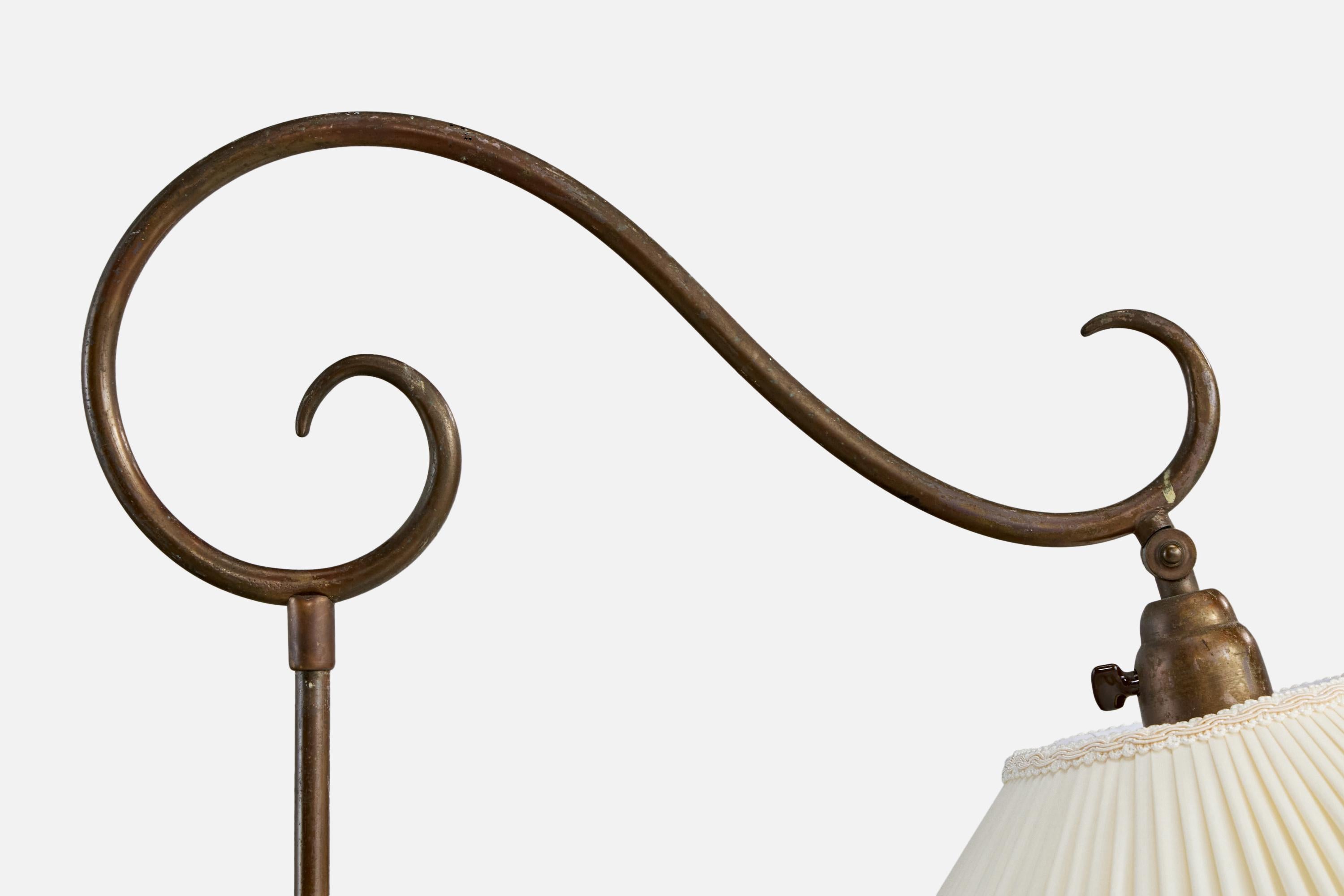 Austrian Designer, Floor Lamp, Brass, Fabric, Austria, 1930s For Sale 2