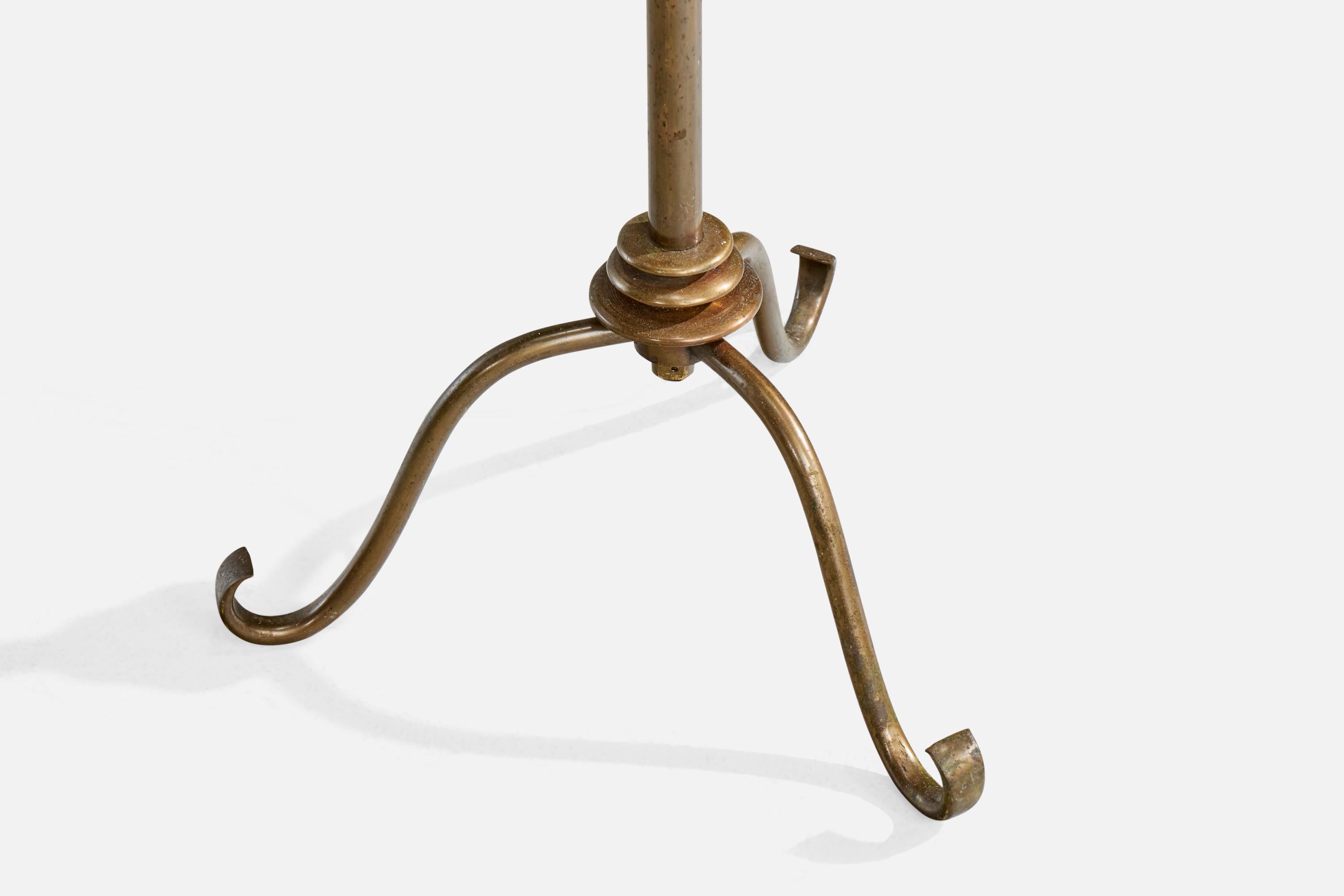 Austrian Designer, Floor Lamp, Brass, Fabric, Austria, 1930s For Sale 4