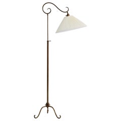 Austrian Designer, Floor Lamp, Brass, Fabric, Austria, 1930s