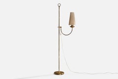 Austrian Designer, Floor Lamp, Brass, Fabric, Austria, 1940s
