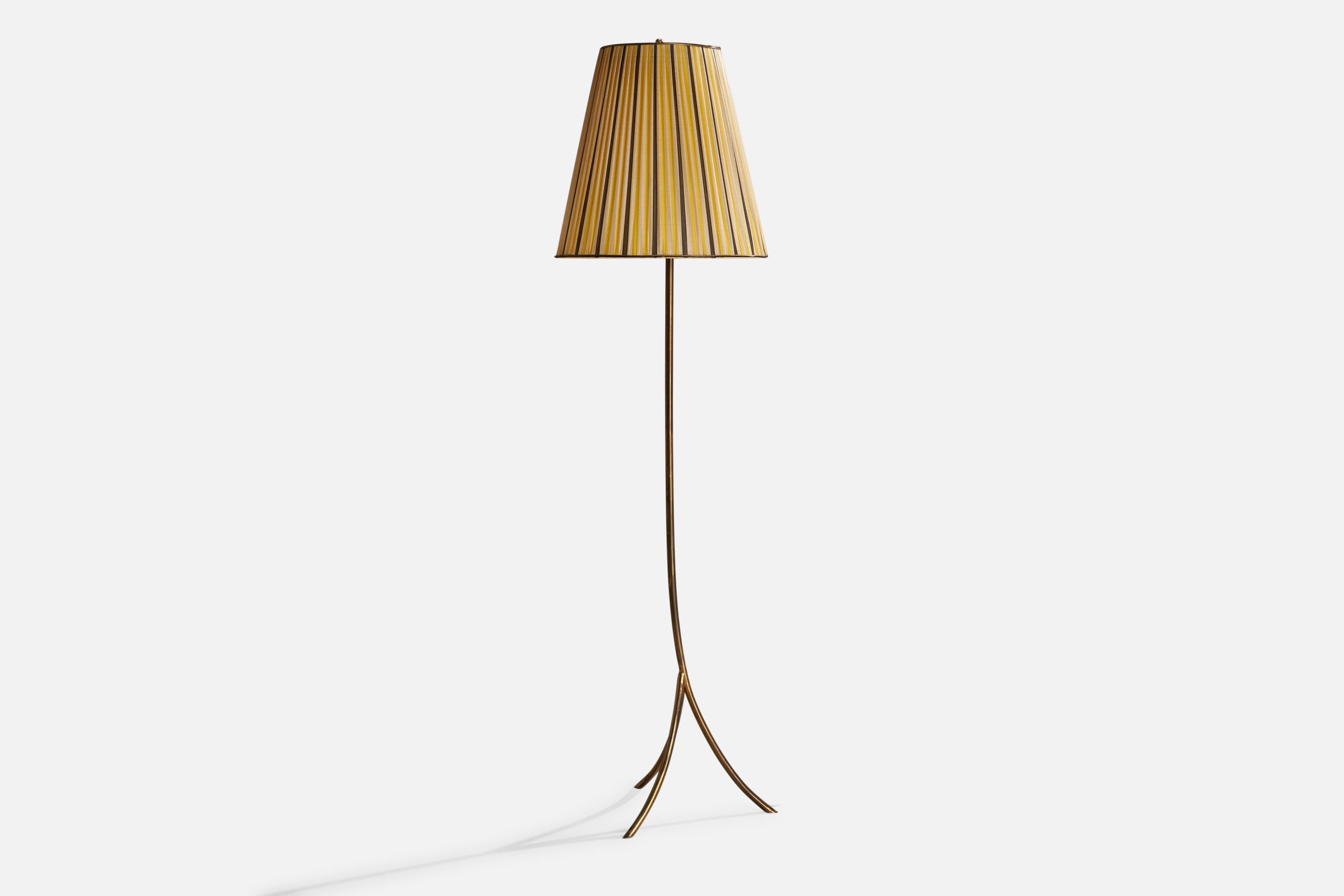 A brass and yellow green fabric floor lamp designed and produced in Austria, c. 1950s.

Overall Dimensions (inches): 74” H x 19.75” W x 19” D
Stated dimensions include shade.
Bulb Specifications: E-14 Bulb
Number of Sockets: 1
All lighting will be