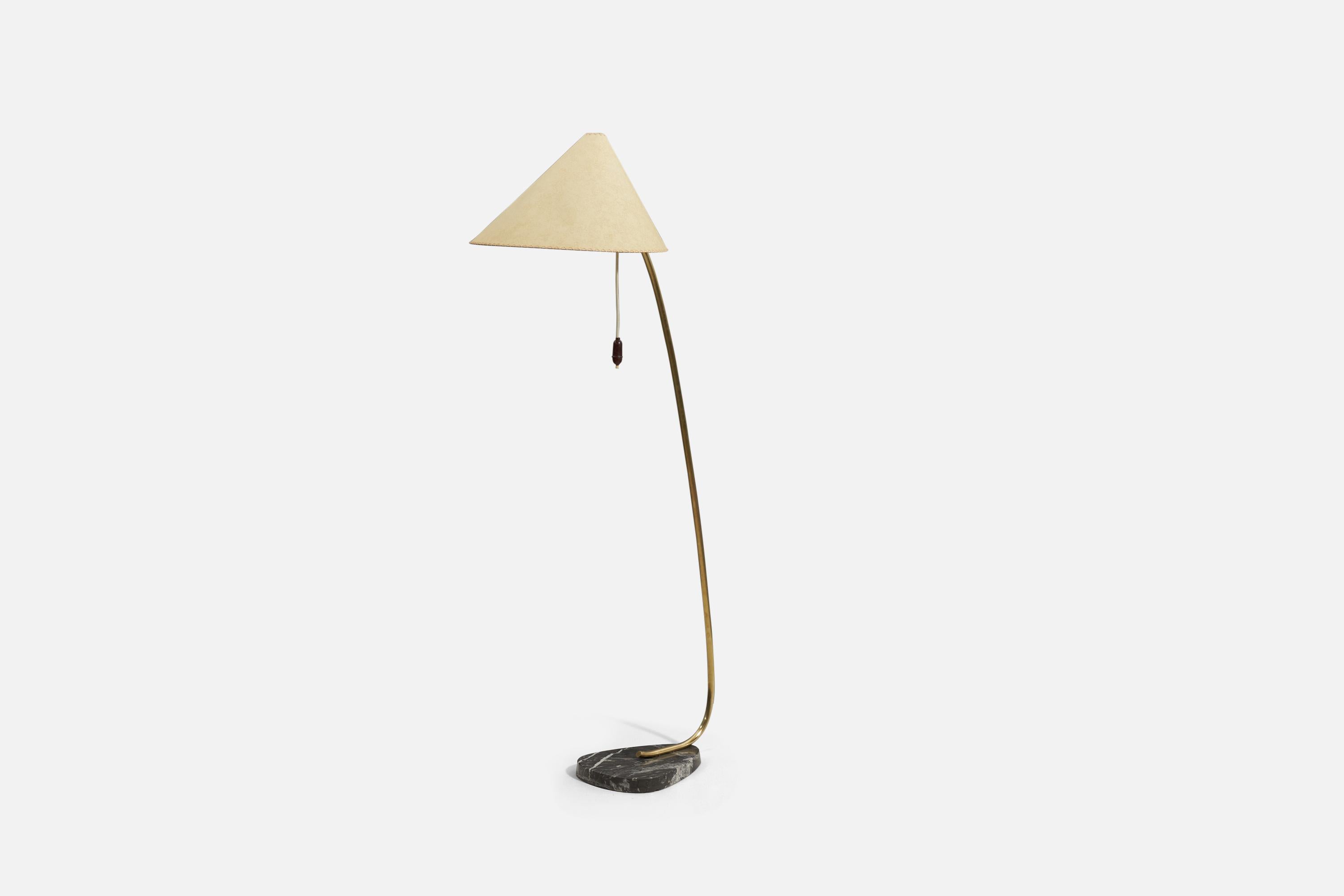 Austrian Designer, Floor Lamp, Brass, Marble, Paper, Austria, 1950s In Good Condition In High Point, NC