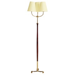 Austrian Designer, Floor Lamp, Brass, Wood, Paper, Austria, 1950s