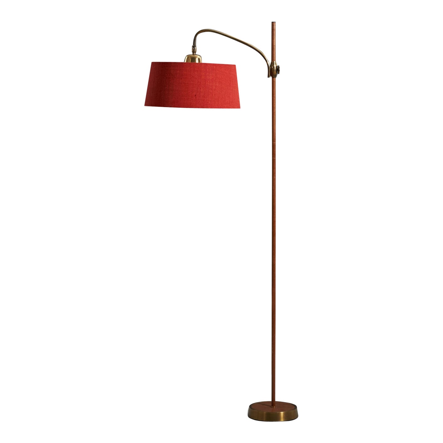 Austrian Designer, Floor Lamp, Teak, Brass, Fabric, Austria, 1950s