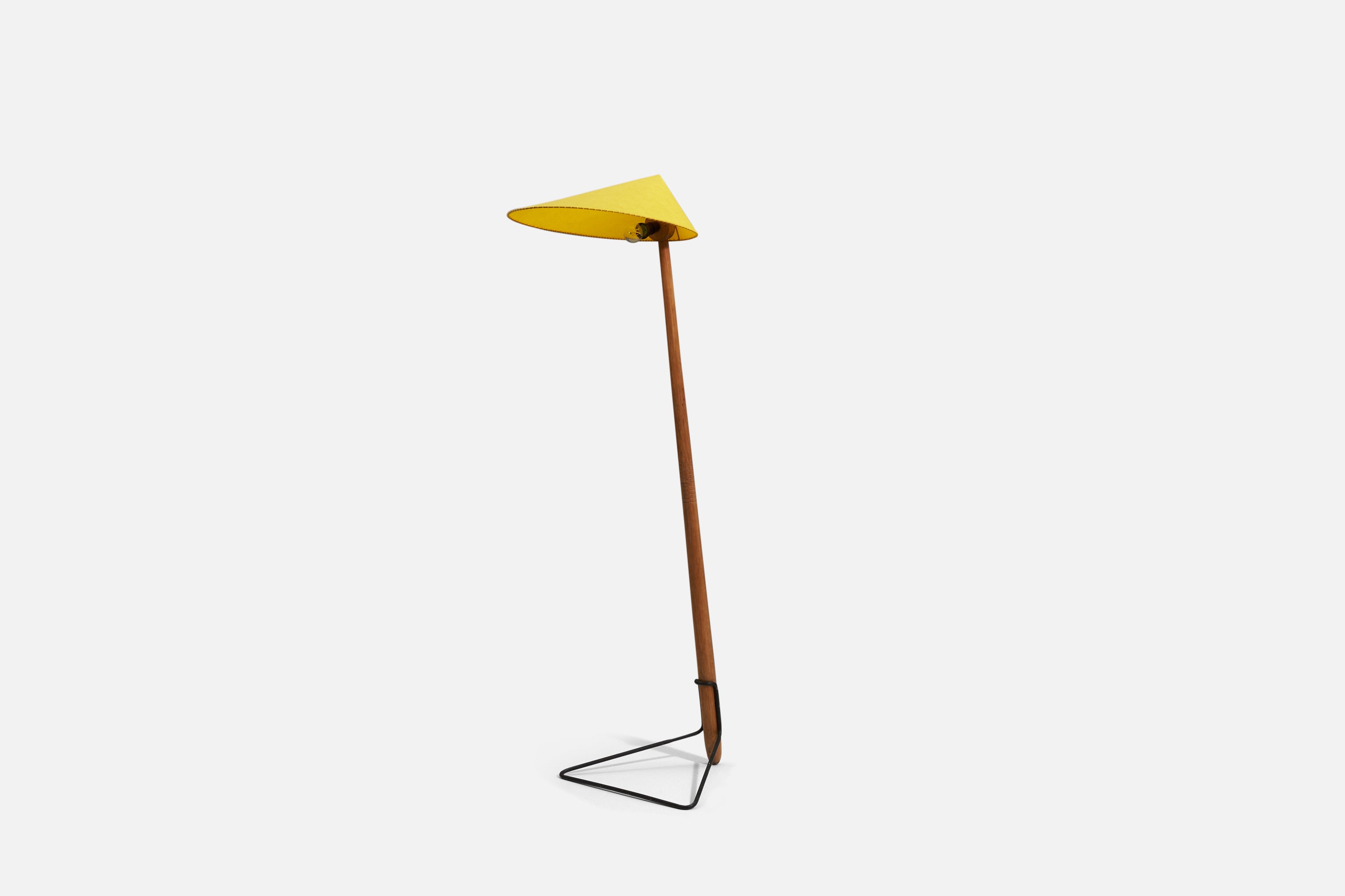 Mid-Century Modern Austrian Designer, Floor Lamp, Teak, Lacquered Metal, Paper, Austria, 1950s For Sale