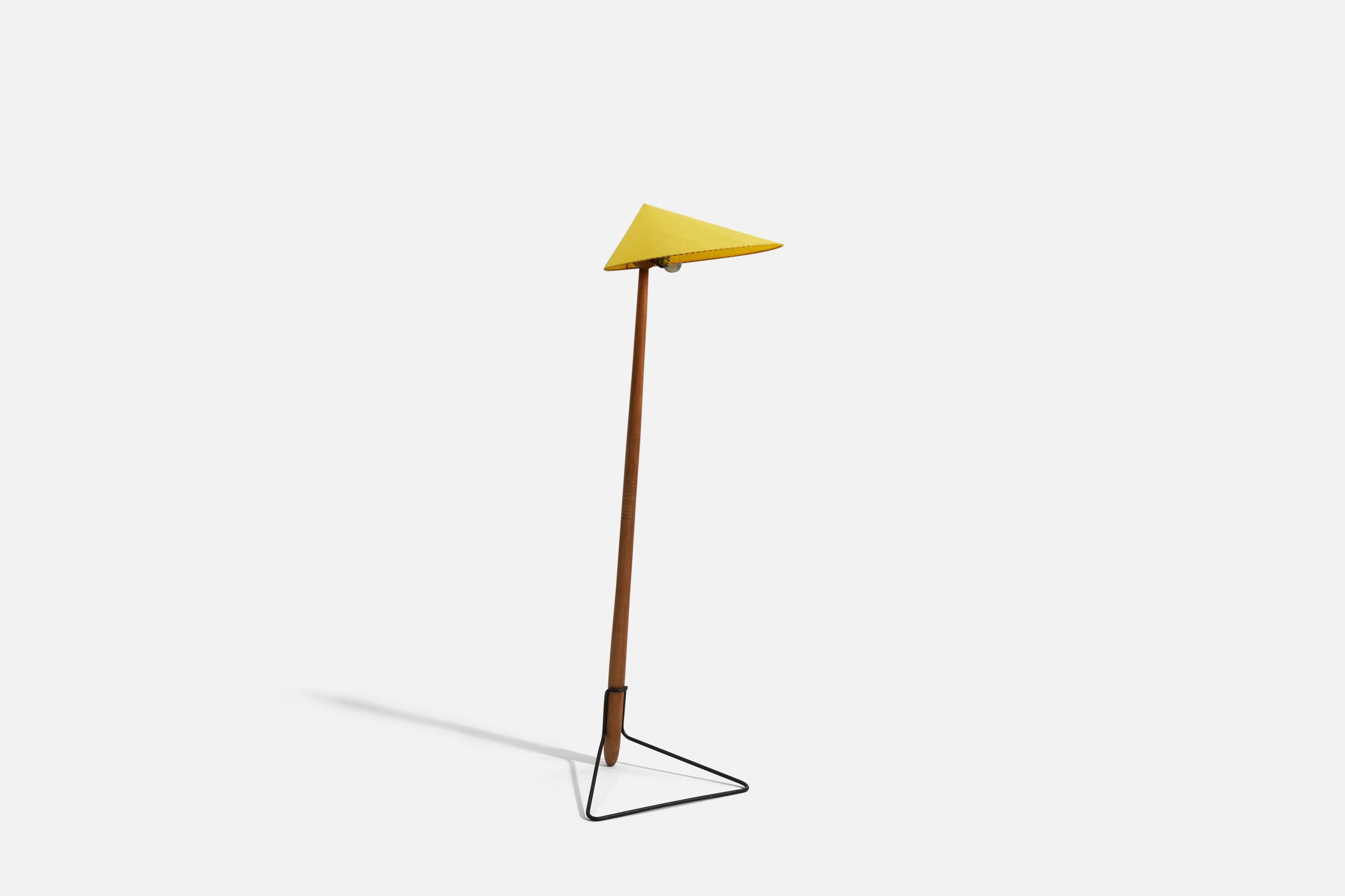 Austrian Designer, Floor Lamp, Teak, Lacquered Metal, Paper, Austria, 1950s In Good Condition For Sale In High Point, NC