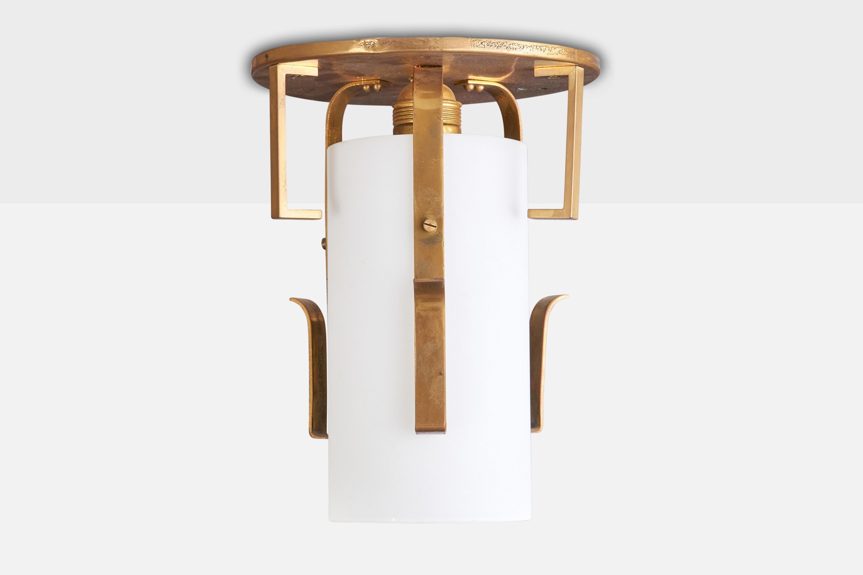 Austrian Designer, Flush Mount, Brass, Glass, Austria, 1950s In Good Condition For Sale In High Point, NC