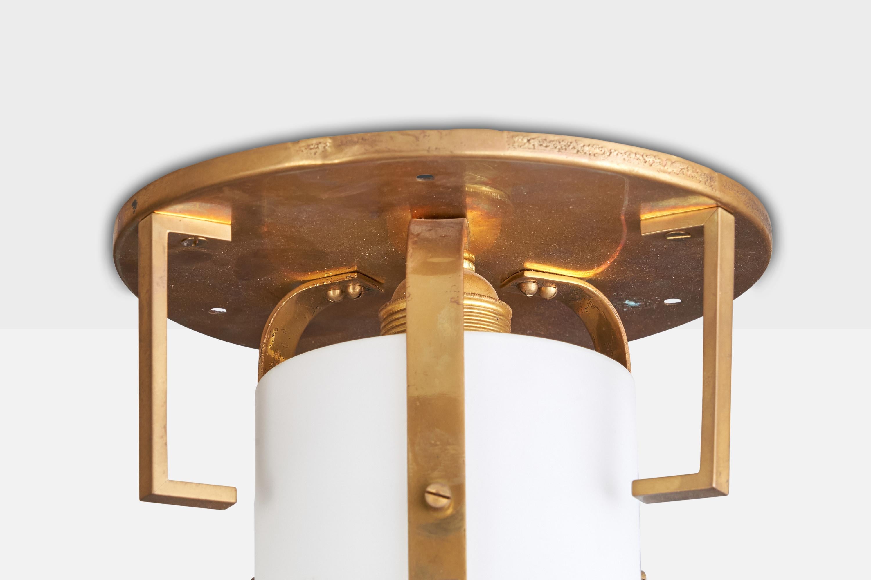 Austrian Designer, Flush Mount, Brass, Glass, Austria, 1950s For Sale 3