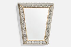 Austrian Designer, Illuminated Wall Mirror, Brass, Metal, 1950s