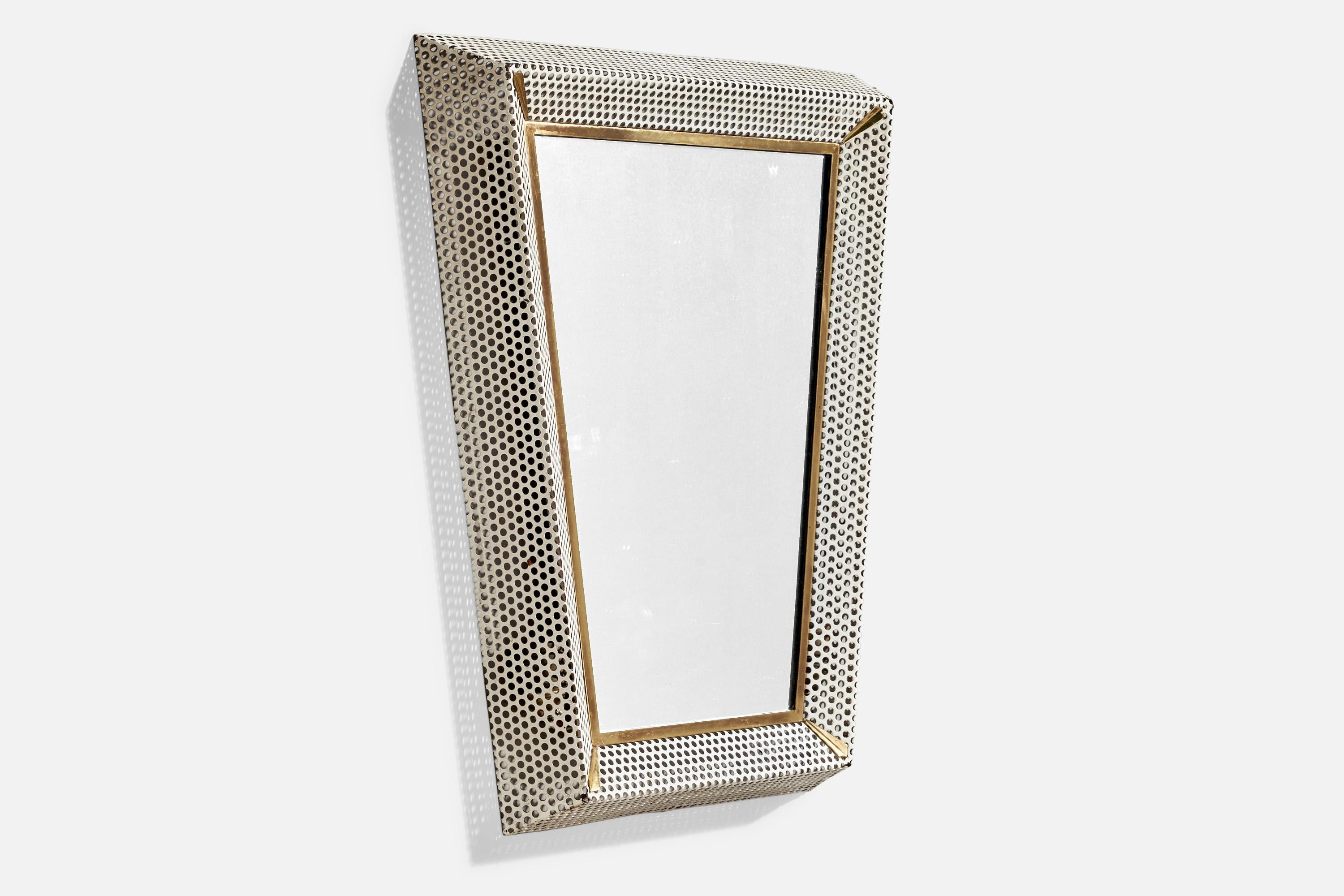 Diseñador austriaco, espejo de pared iluminado, latón, metal, años 50 Moderno de mediados de siglo en venta