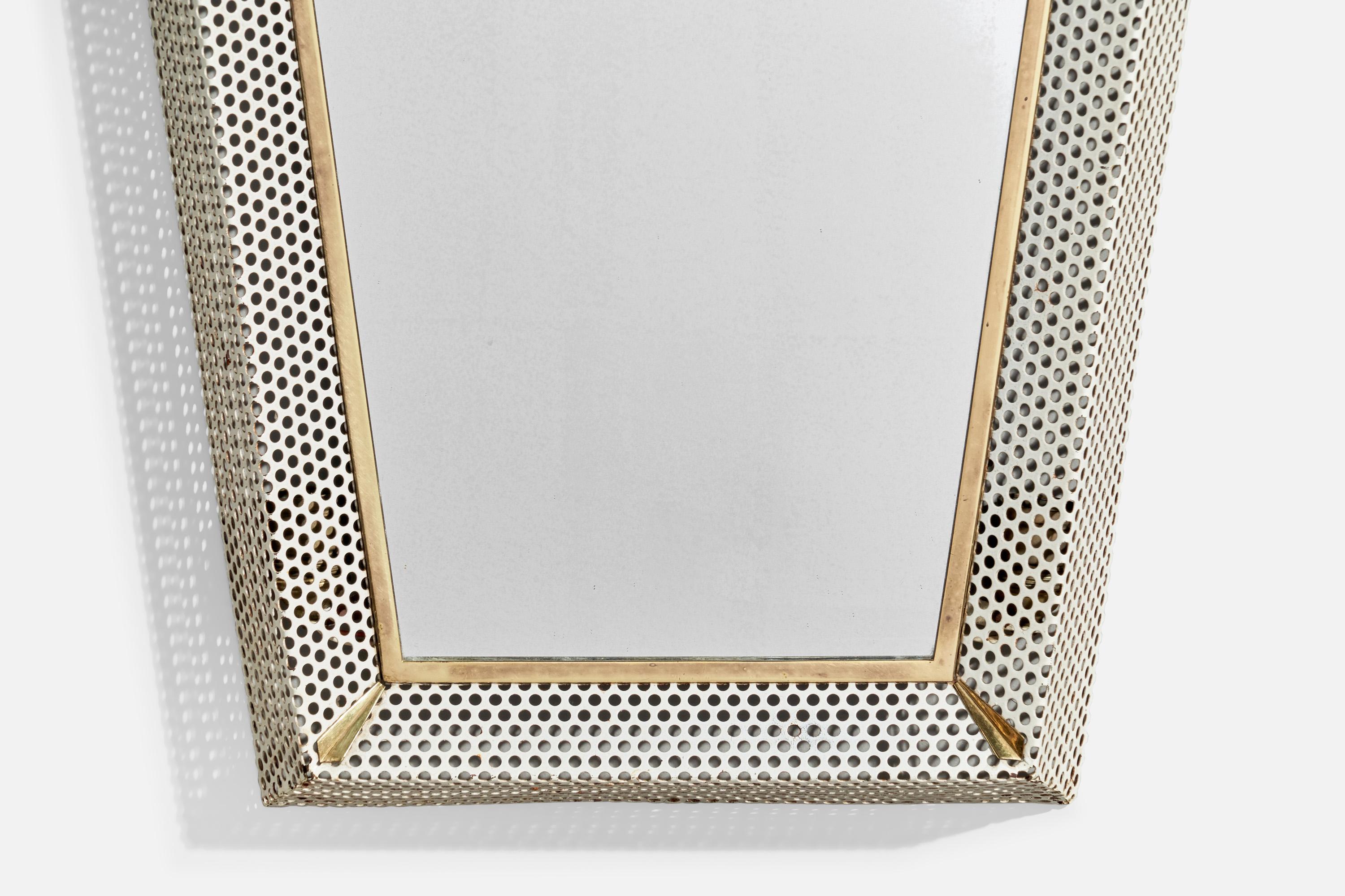 Diseñador austriaco, espejo de pared iluminado, latón, metal, años 50 mediados del siglo XX en venta