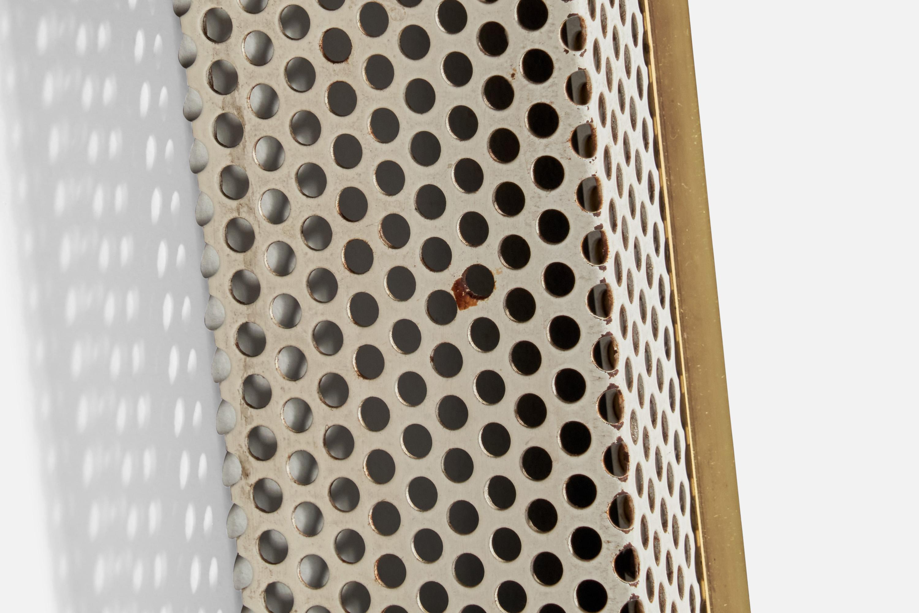 Diseñador austriaco, espejo de pared iluminado, latón, metal, años 50 en venta 1